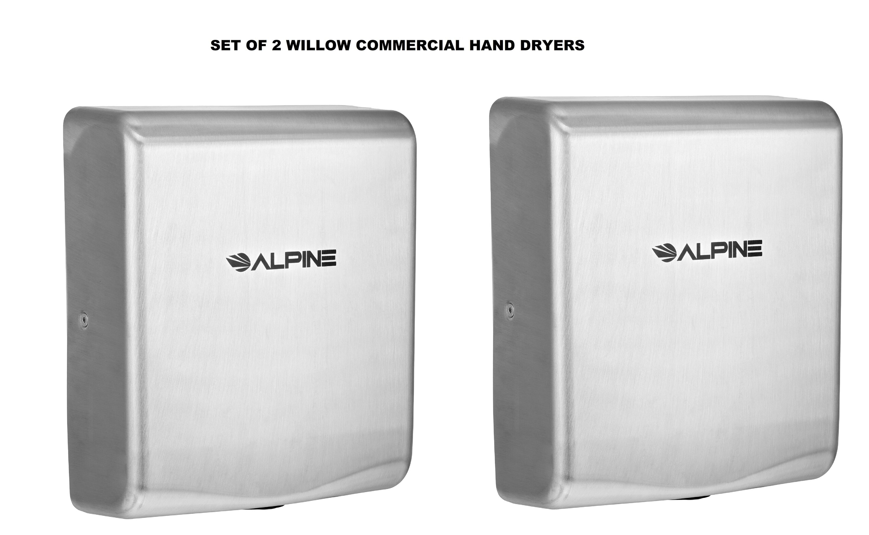 Alpine Industries Willow Commercial High-Speed Automatic Stainless Steel Touchless Hand Dryer (2-Pack)