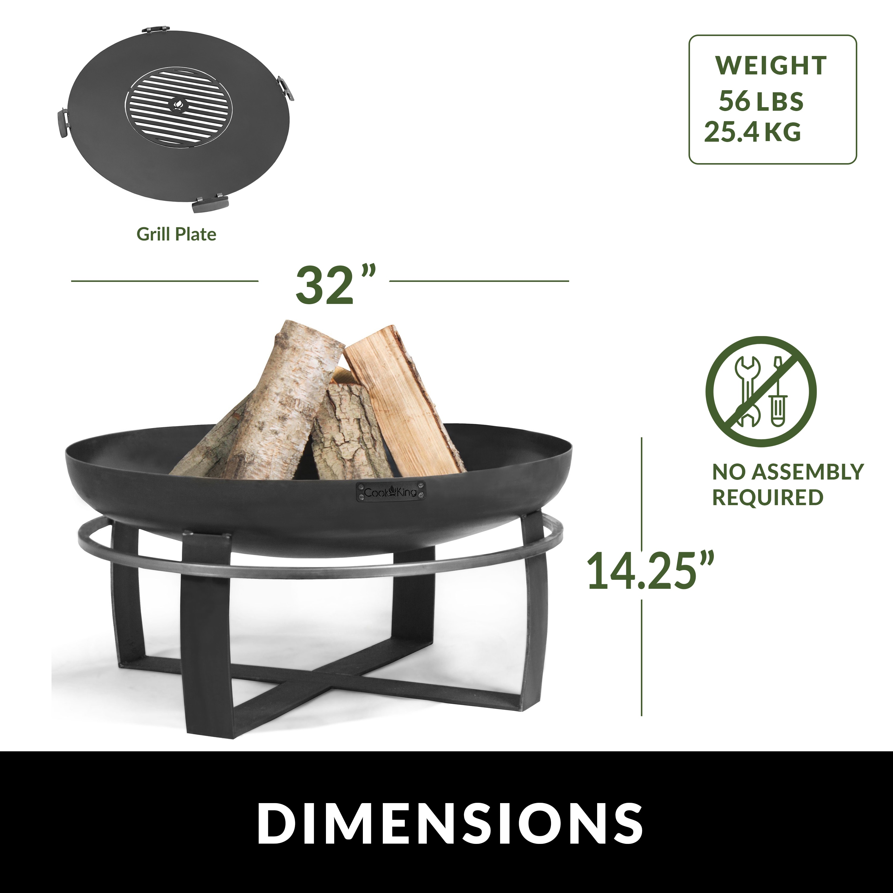 Viking 32" Black Steel Fire Pit with Grill Plate