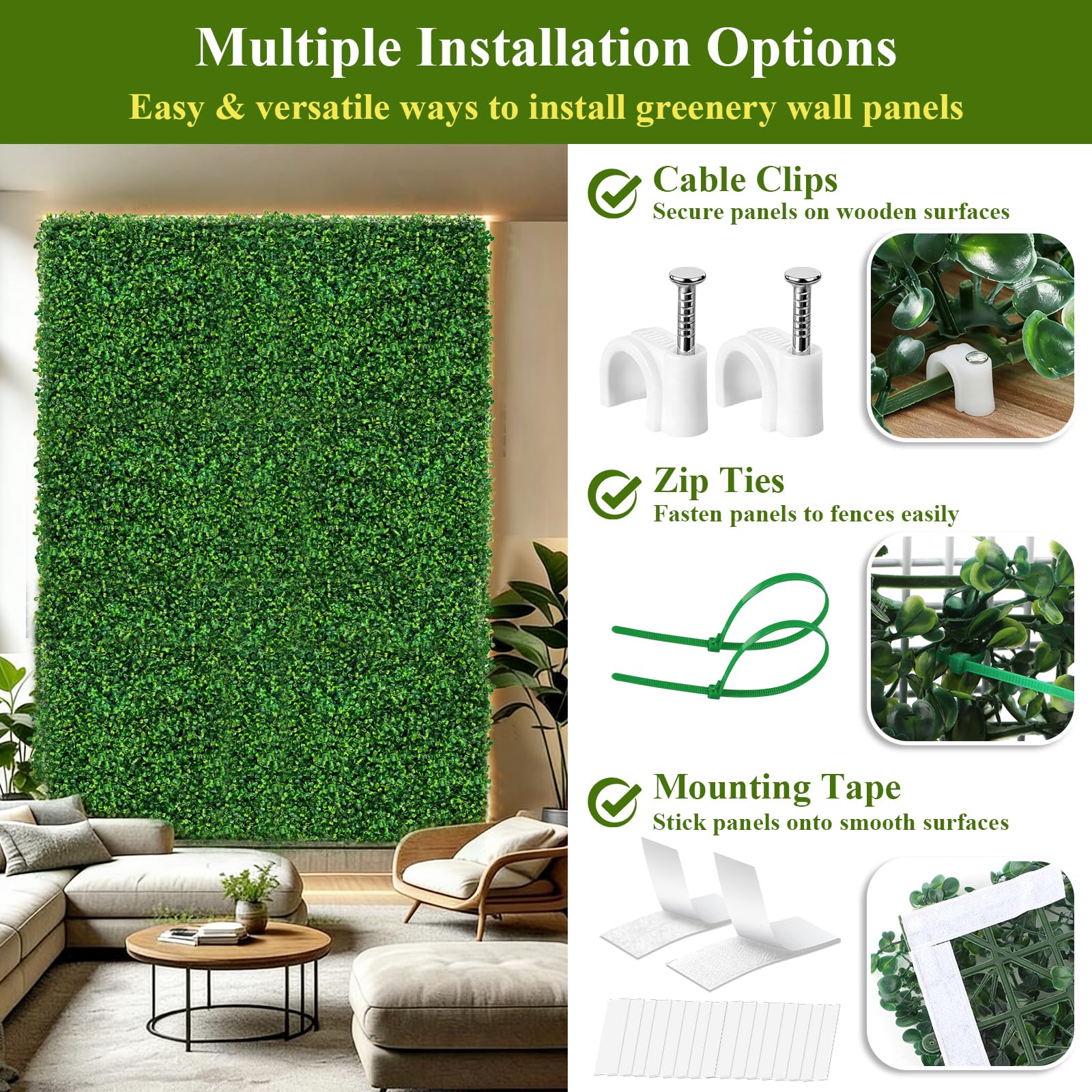 KIWDZFU 28Pcs Artificial Grass Wall Panels 10 by 10 Faux Boxwood Green ...