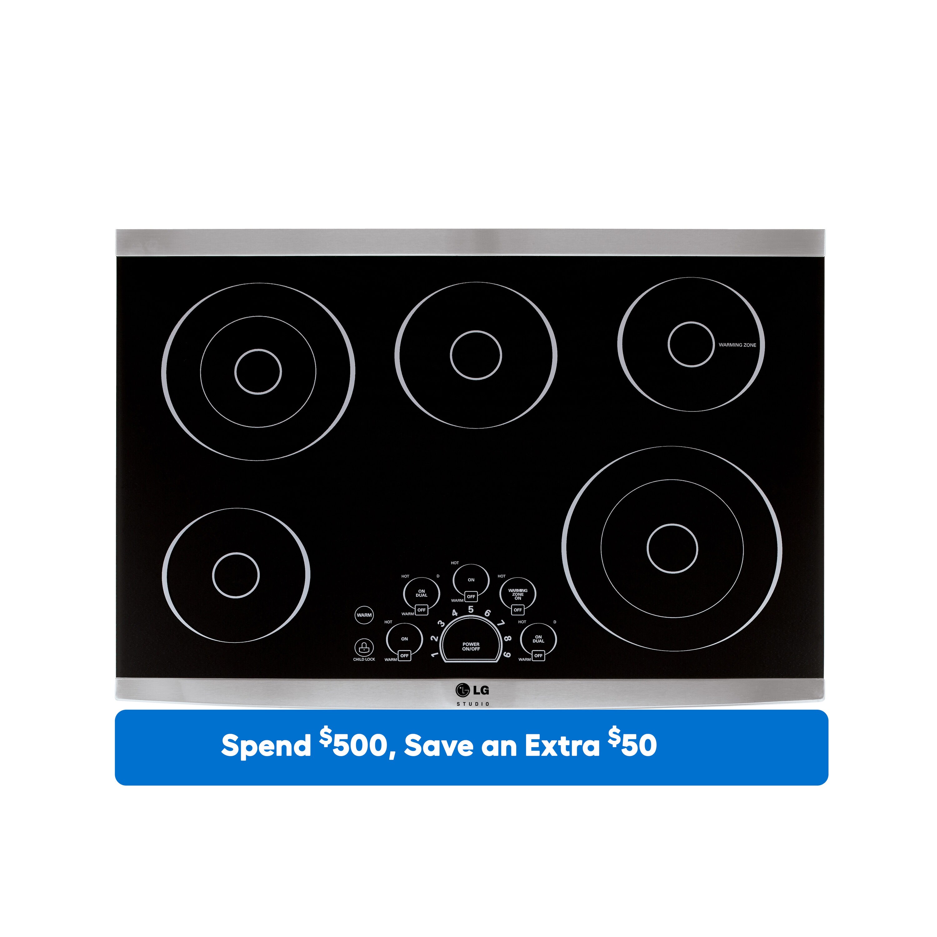 LG STUDIO 30in 5 Burners Smooth Surface (Radiant) Stainless Steel