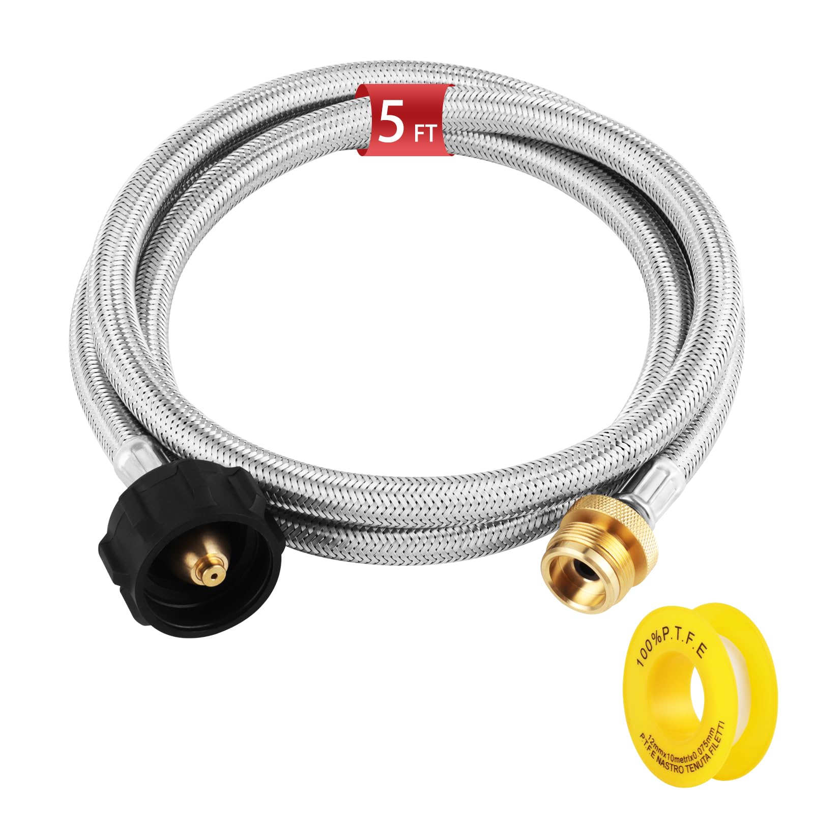 JVFCXXV -  Five Foot Stainless Steel Braided Propane Hose Adapter Converts One Pound to Twenty Po...