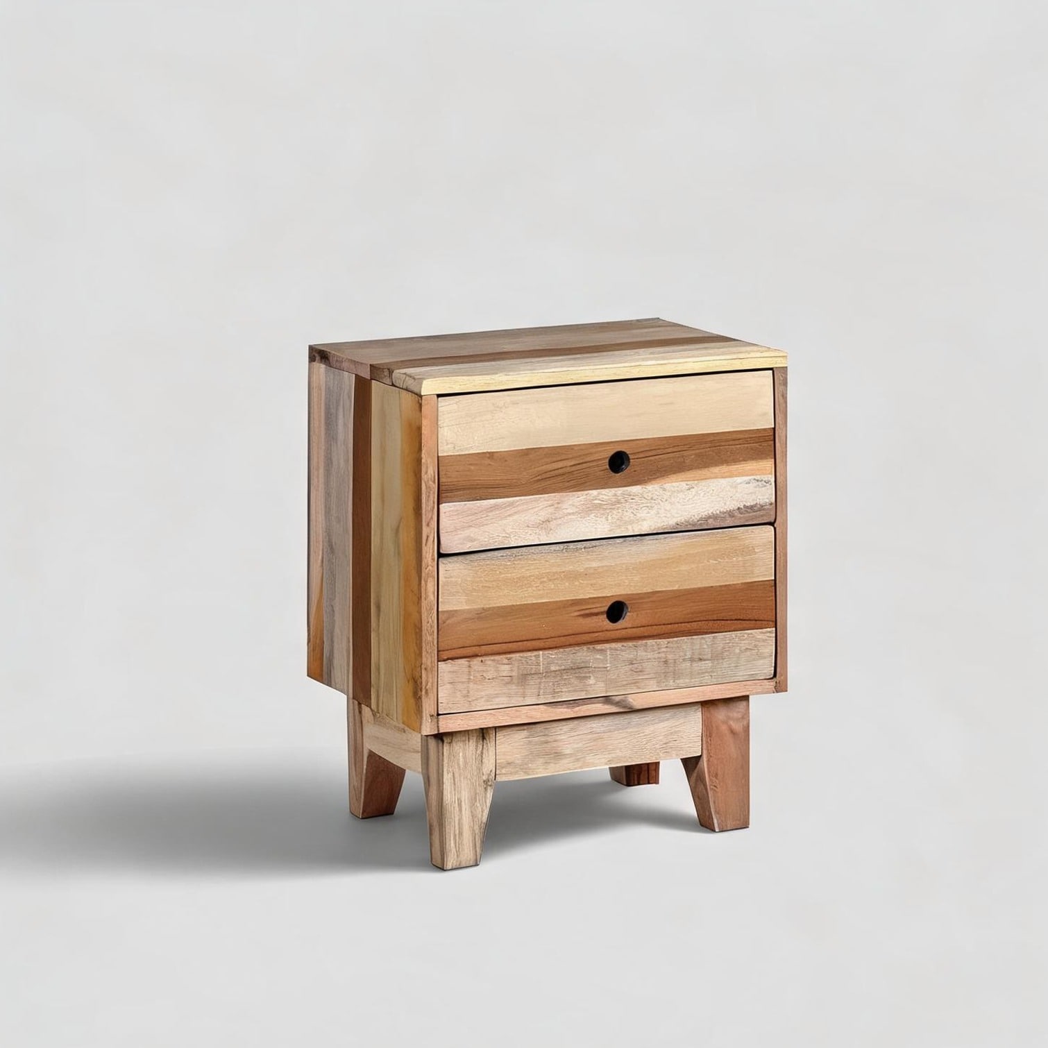 BBabe Rich Brown Solid Reclaimed Wood 2-Drawer Nightstand with Vintage Charm for Bedroom Storage
