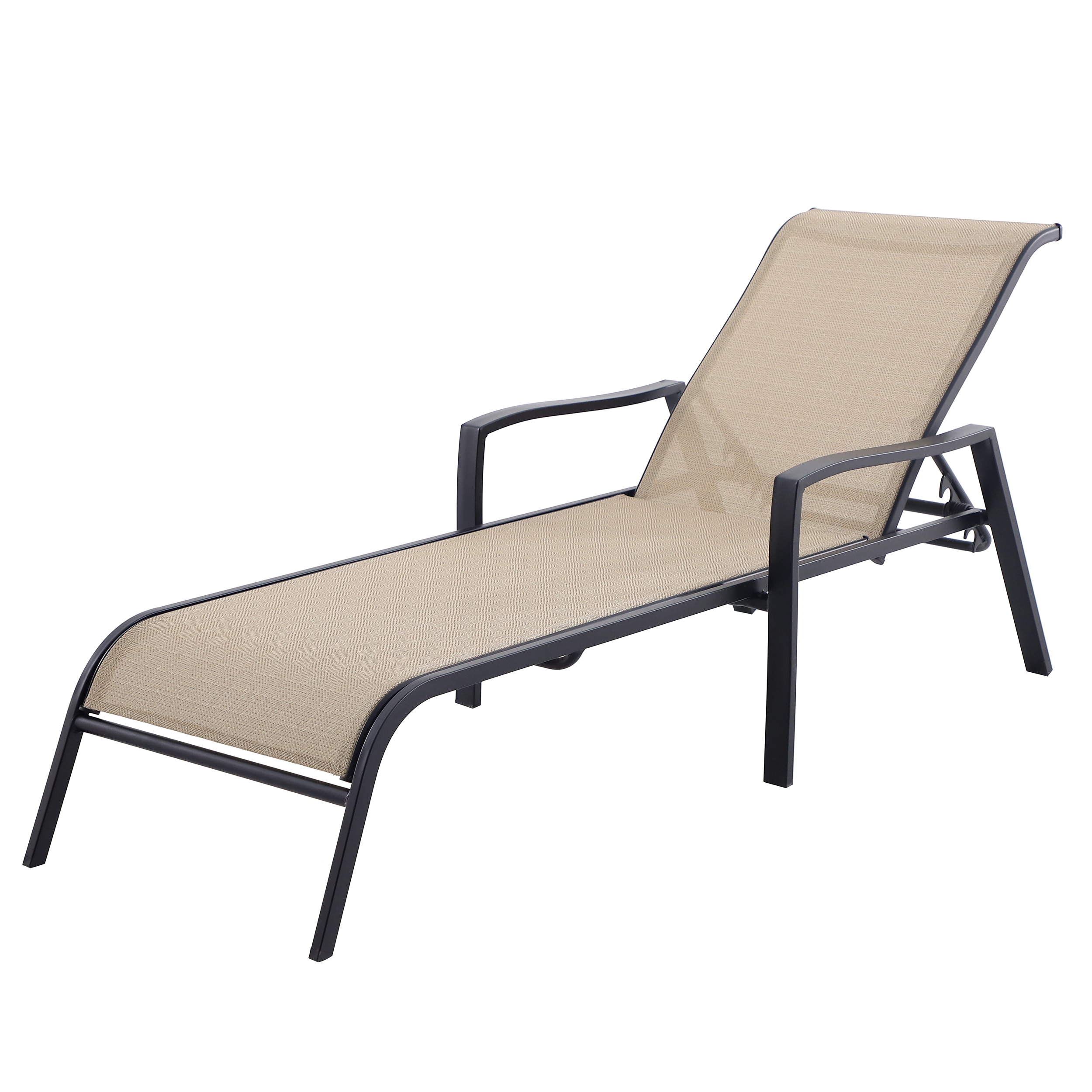 Pelham Bay Stackable Black Steel Frame Stationary Chaise Lounge Chair(s) with Tan Sling Seat | - Style Selections FLS70325-A