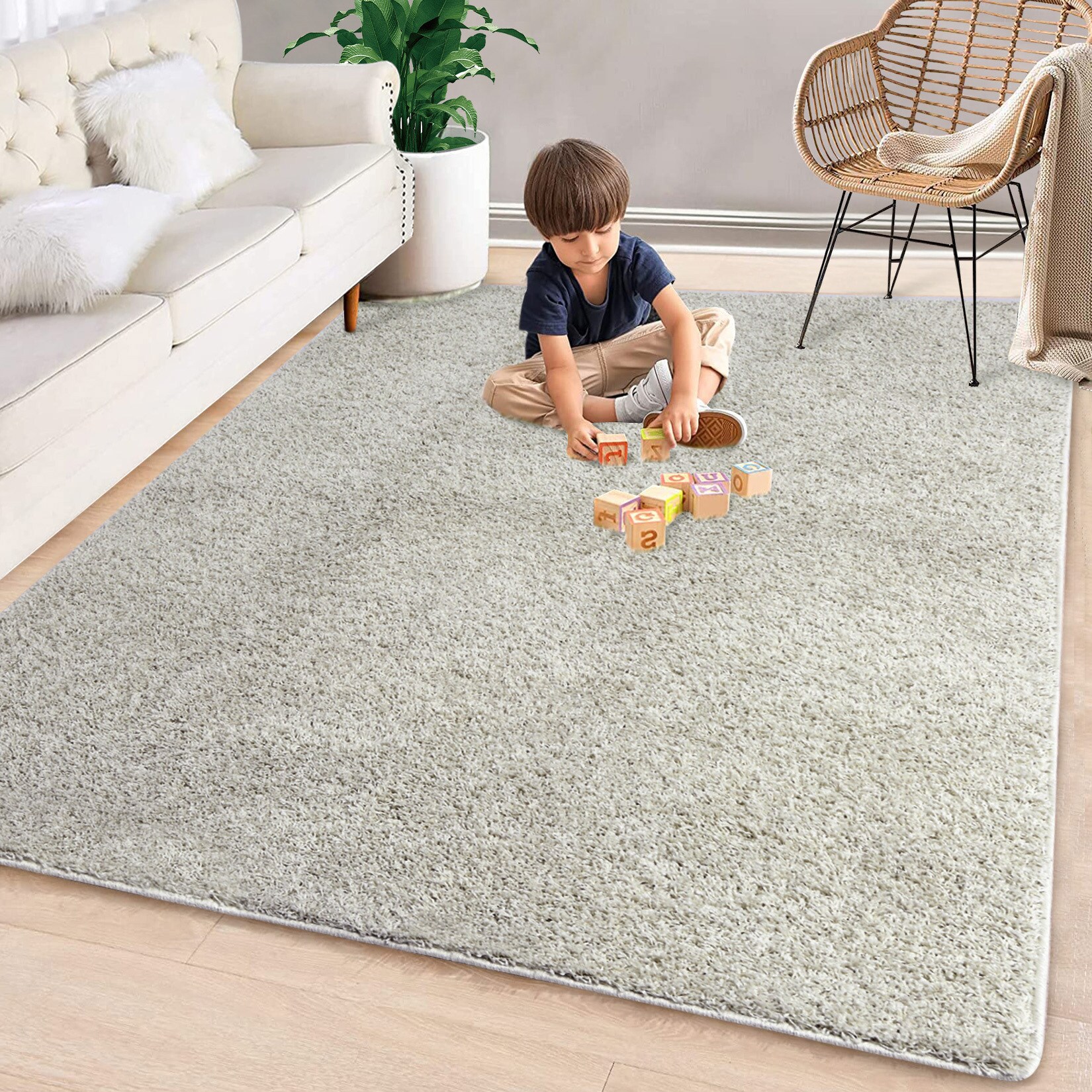 Garvee YXY-LO-PHO-0RQY9MH1 10 x 13 (ft) Loomed Polyester Oatmeal Rectangular Indoor Solid Mid-Century Modern Machine washable Area rug
