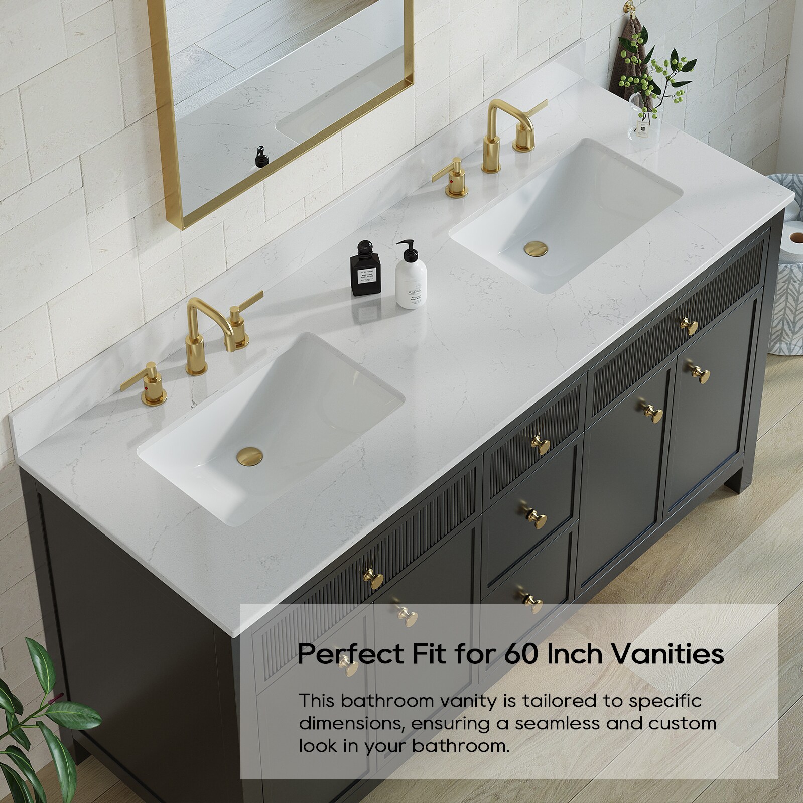 Bianco Bella 61'' White Quartz Double Undermount Sink Vanity Top