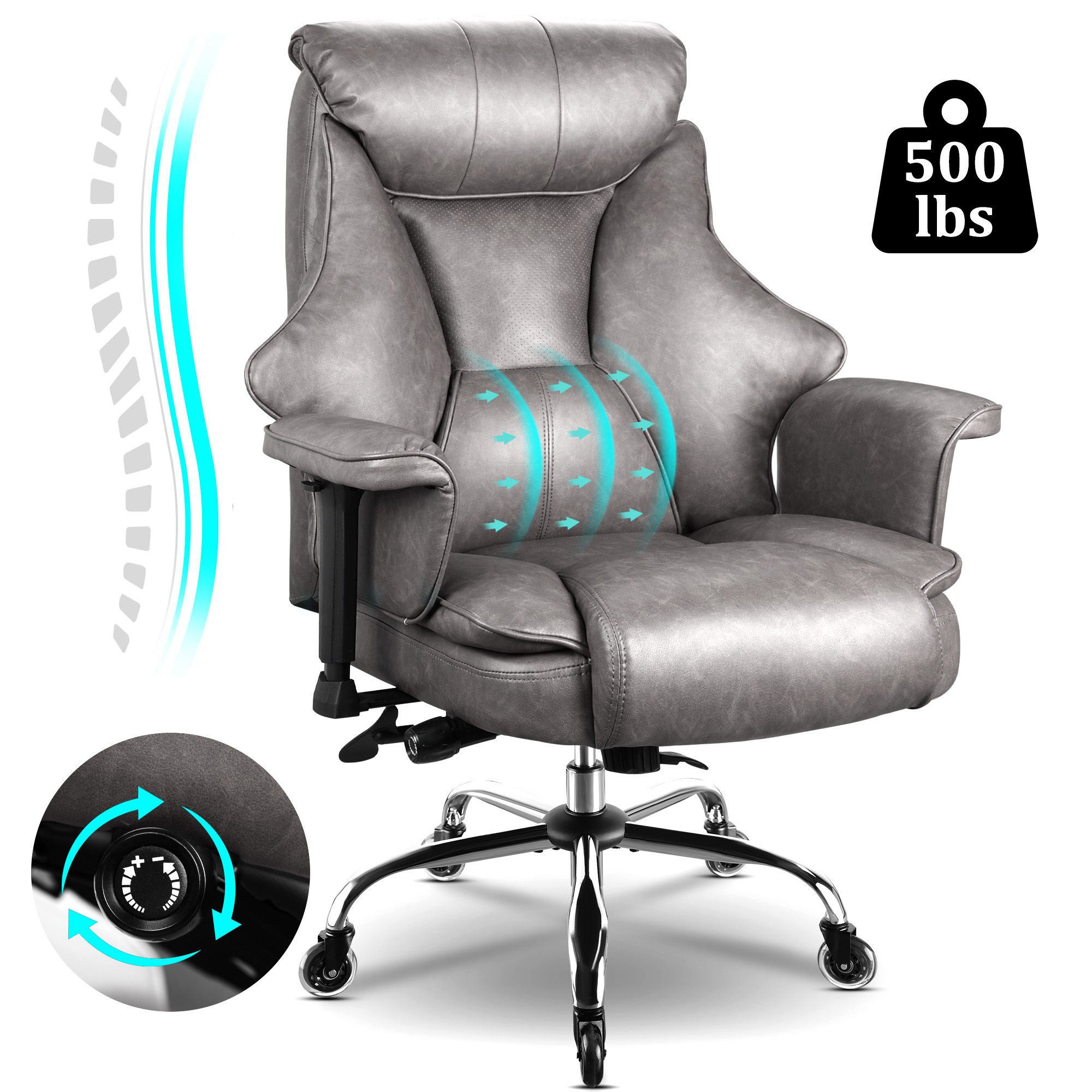 NOBLEMOOD LS-1029GR Set of Grey Contemporary Ergonomic Adjustable Height Swivel Faux leather Executive Chair