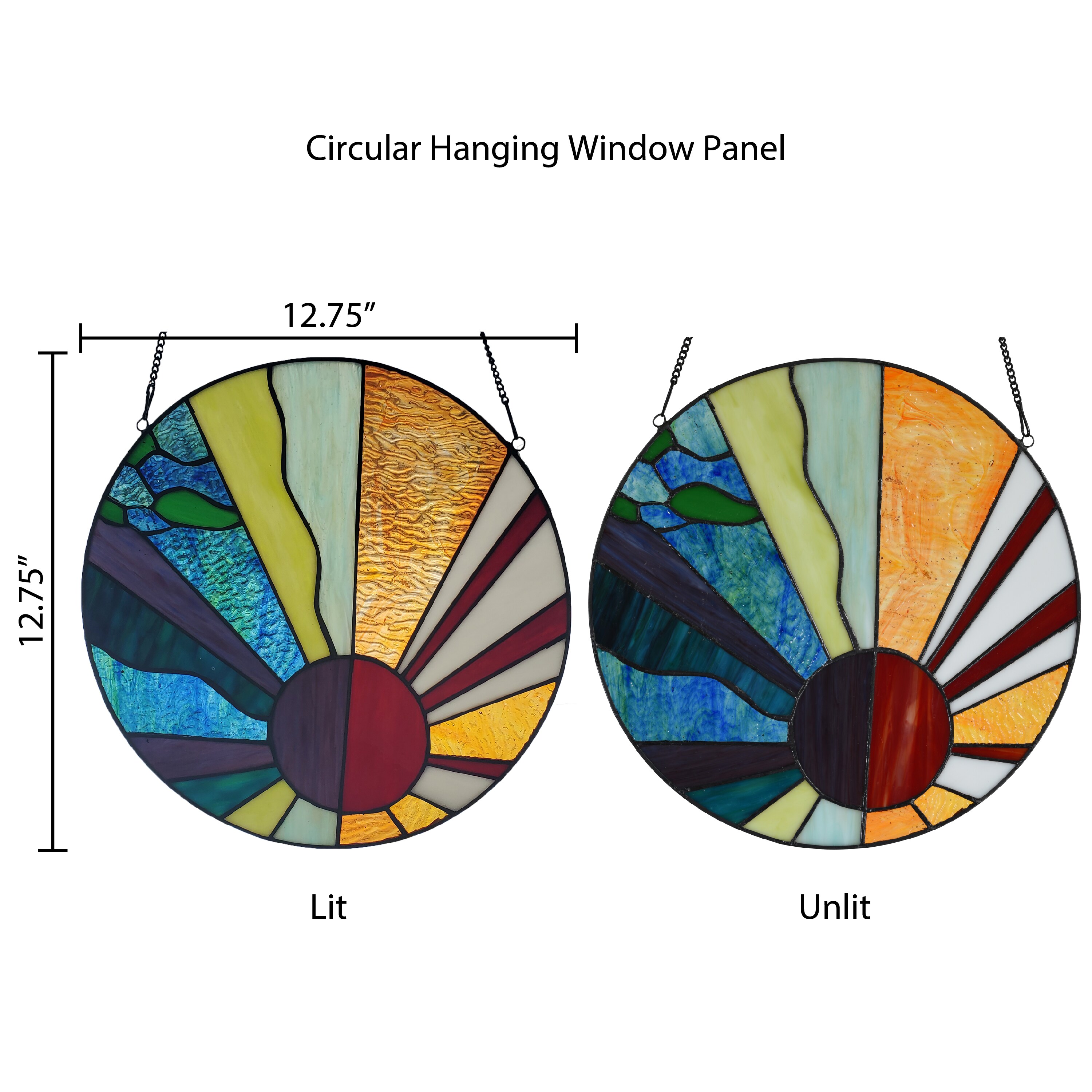 River of Goods 12.75-in H x 12.75-in W Orange,Blue,Yellow Stained Glass ...