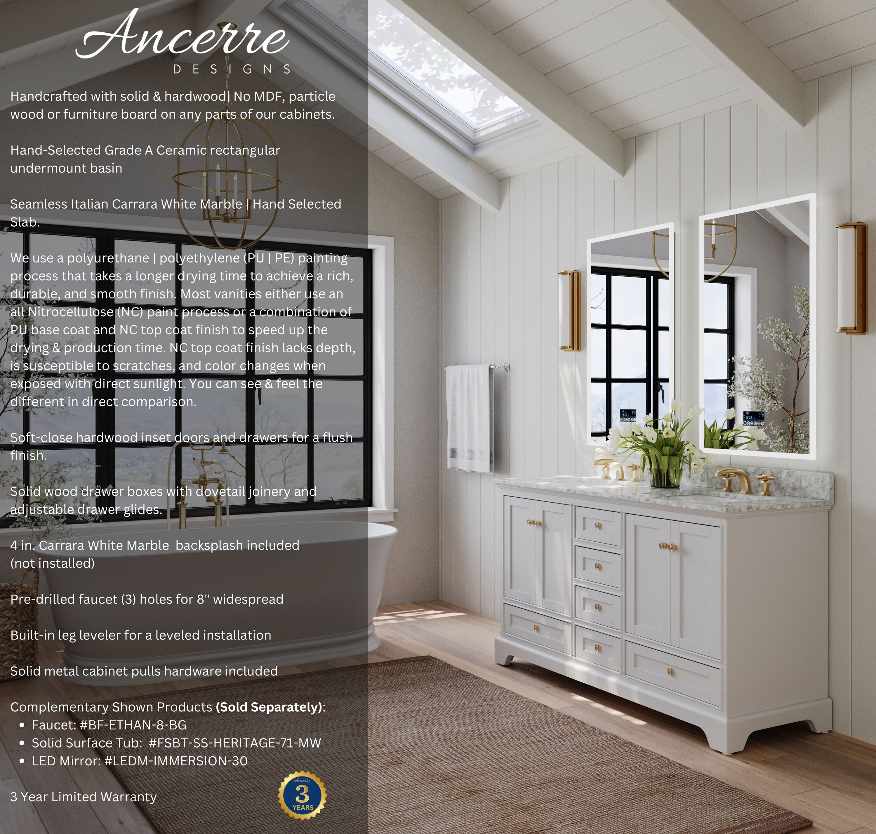 Ancerre Designs VTS-AUDREY-66-W-CWGD Bath-Vanity-Combo - View #2