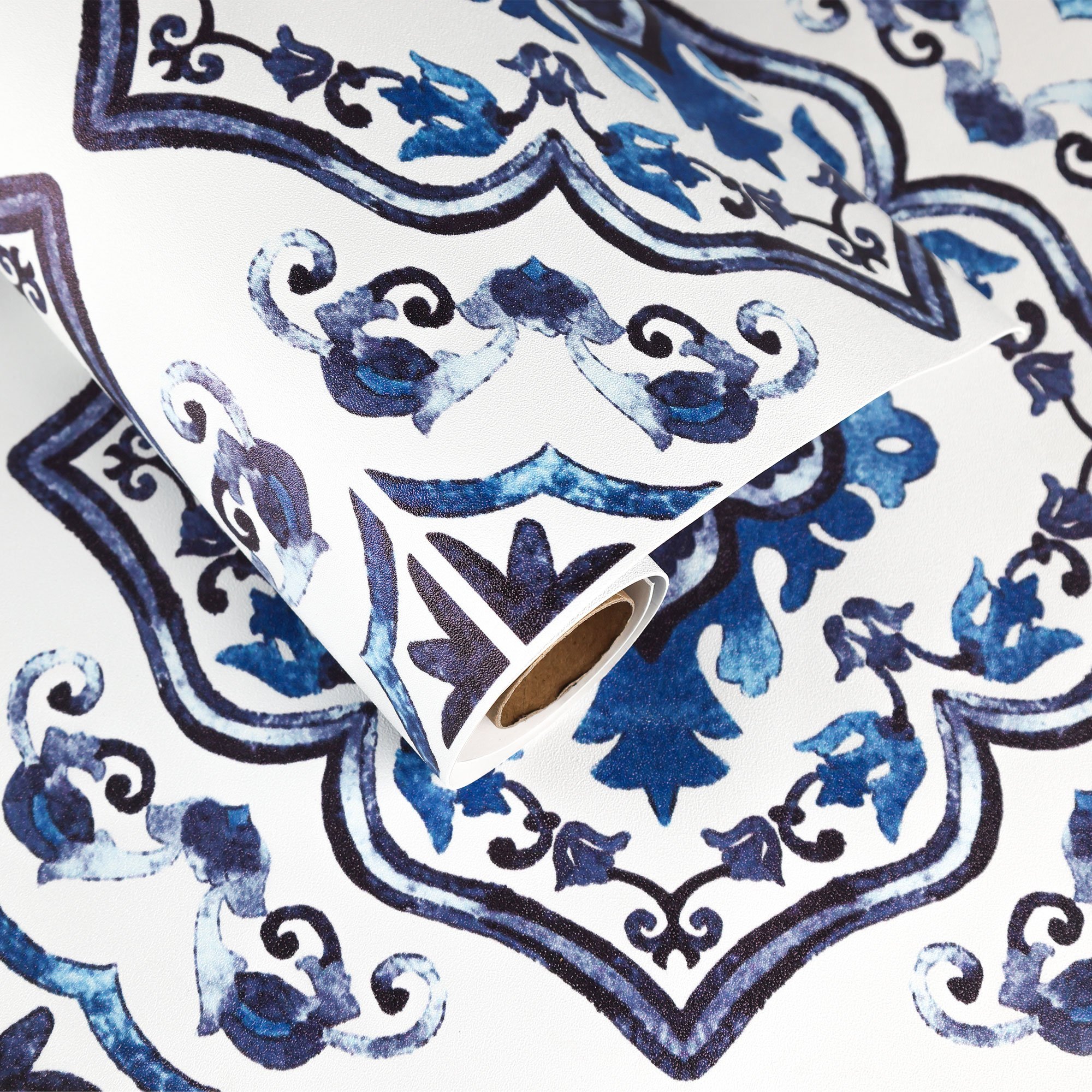 Jeedeson Mediterranean Blue Floral Peel And Stick Vinyl Floor Roll 120 in L x 12 in W 10 sq ft Coverage 1 Roll Per Carton For Shower Fireplace Stove Backsplash Home Upgrade #DQUV0101-10P