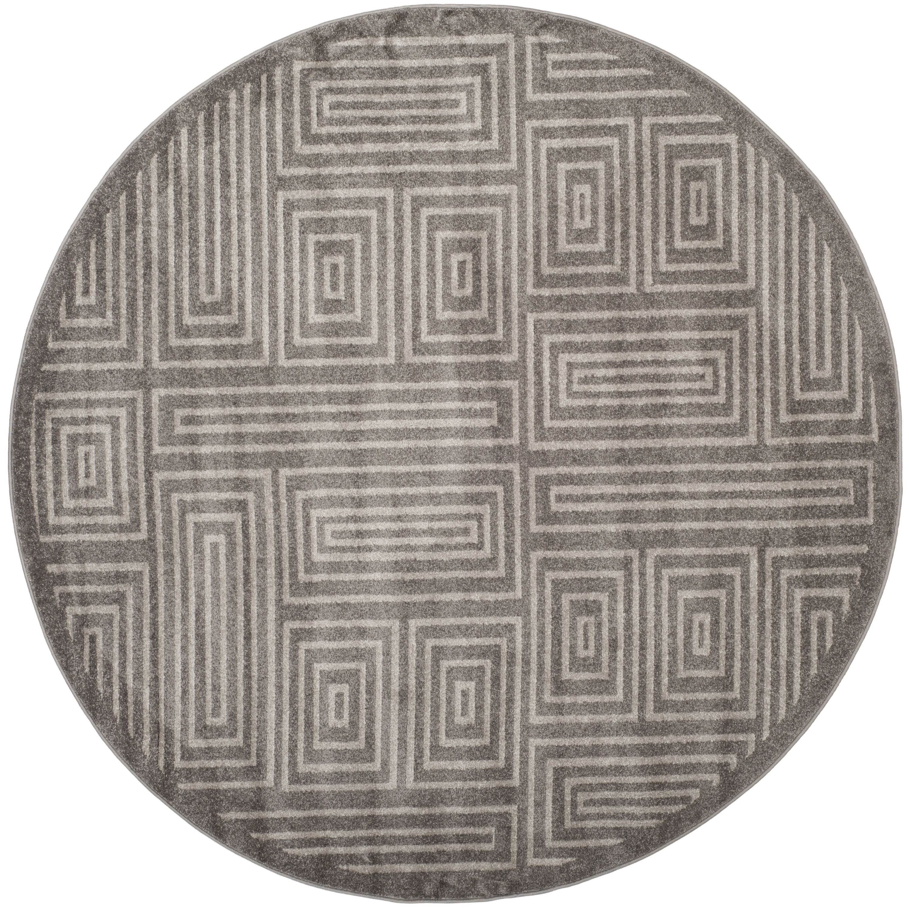 Safavieh AMT430C-7R Amherst Jodi 7 x 7 (ft) Loomed Synthetic Gray/Ivory Round Indoor/Outdoor Geometric Mid-Century Modern Area rug