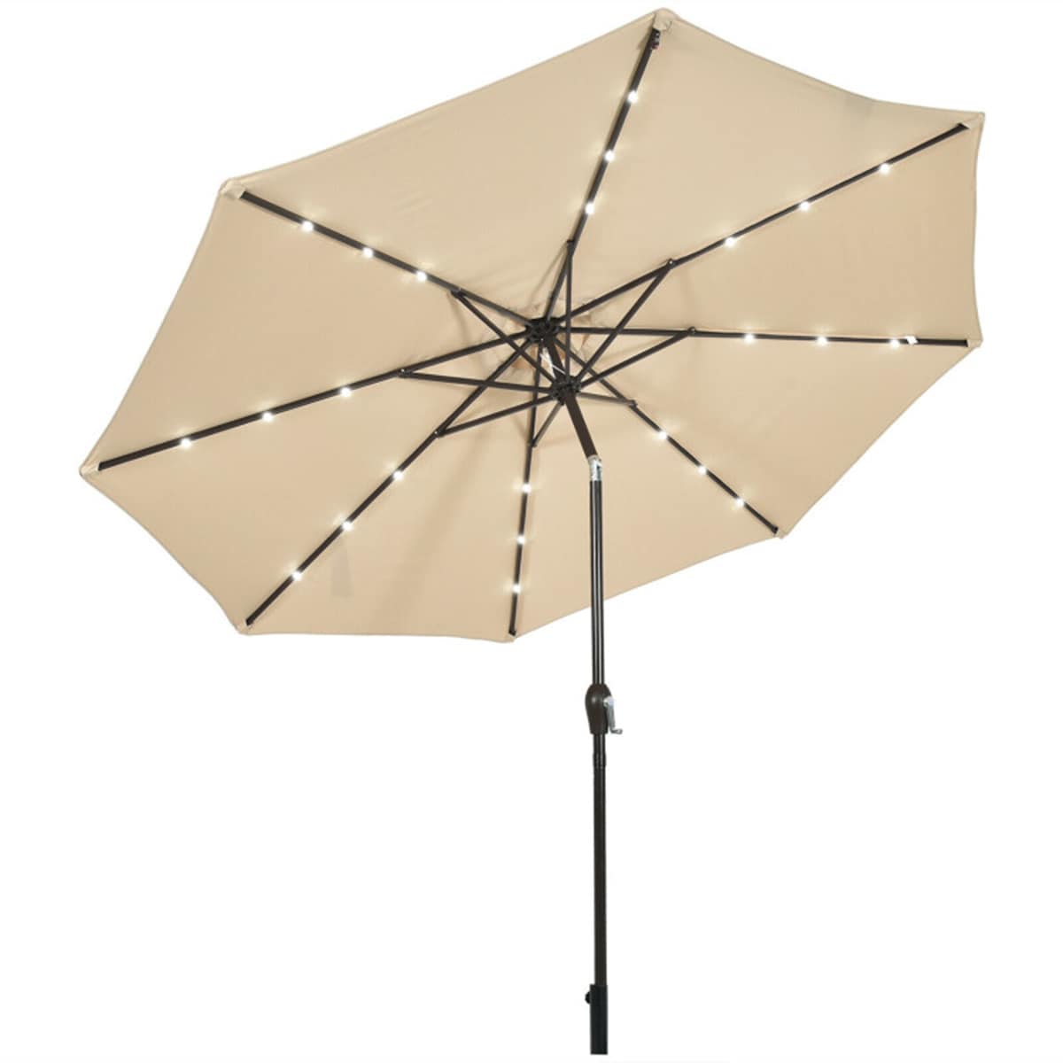 Mondawe KU03BS-BY895 10-ft Steel Beige Market Patio Umbrella with Lights