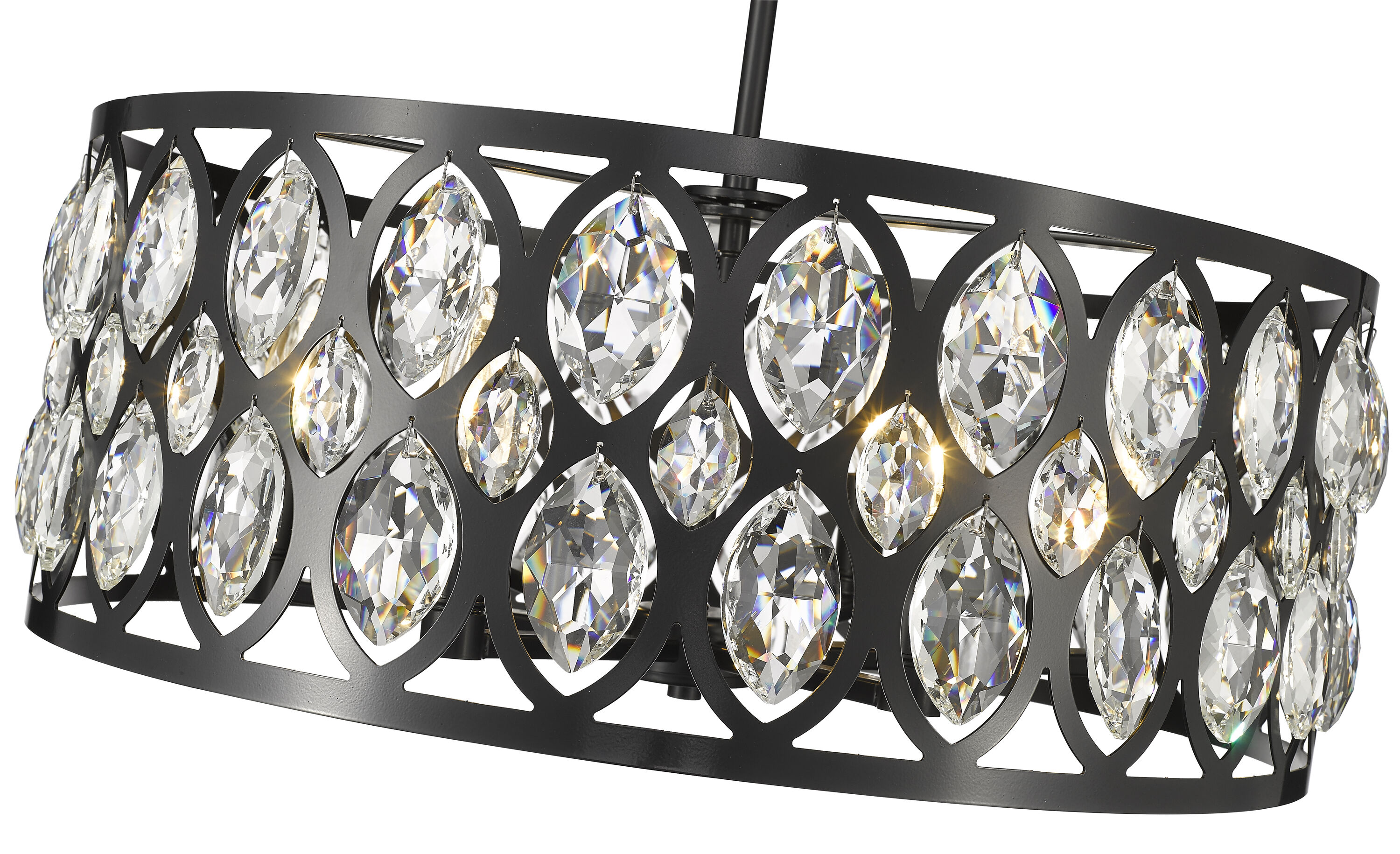 Ellipse-Carved Steel and Crystal 6-Light Chandelier in Matte Black