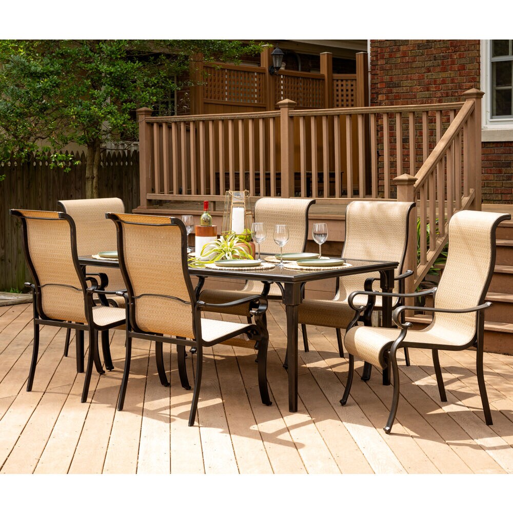 Hanover Brigantine 7-Piece Brown Patio Dining Set Aluminum Rectangle ...