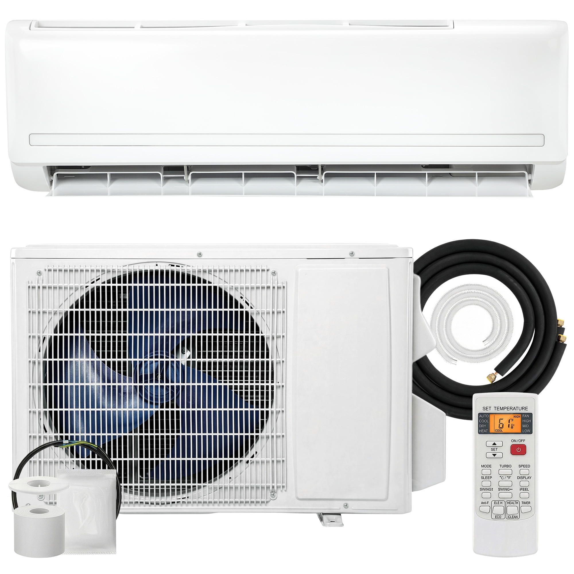 HomCom 18000 BTU Mini Split Air Conditioner and Heat Pump 19 SEER2 230V WIFI Enabled Energy Efficient Ductless Inverter AC Unit Cools up to 1250 Sq.Ft Works with Alexa with Installation Kit #823-P011