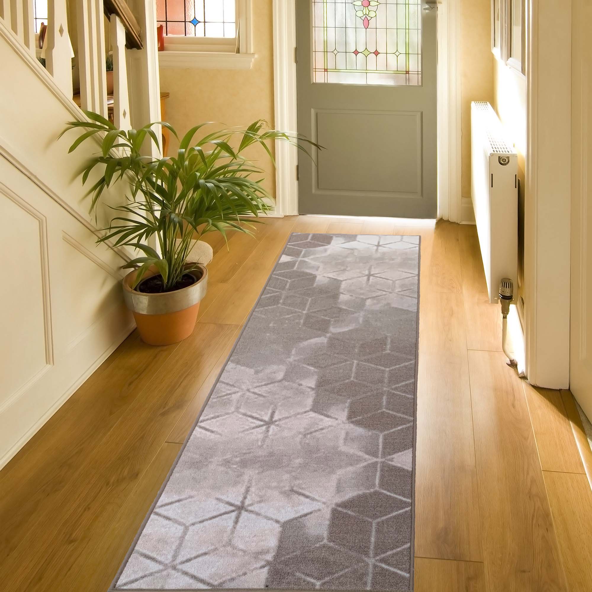 Playa Rug CUBESBEIGE-26X5 2 x 5 (ft) Knotted Polyester Cubes Abstract-Beige Rectangular Indoor Abstract Runner rug