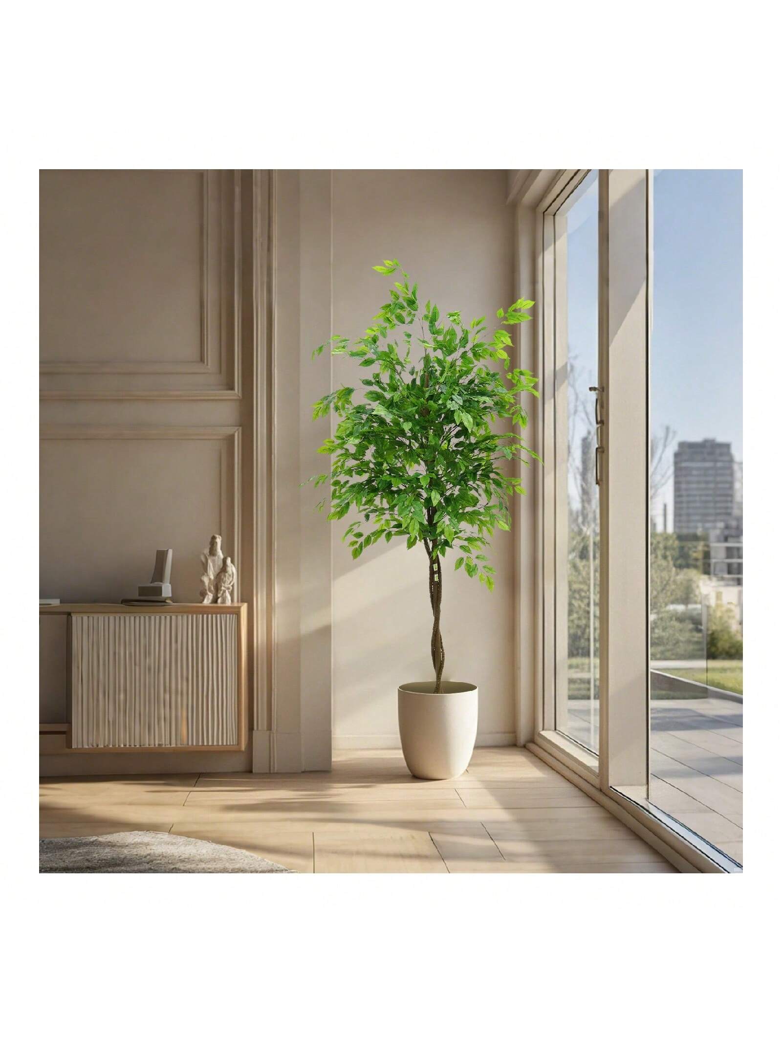 WhizMax GGL-PHK-33EXT8RQ 5.9FT Artificial Ficus Tree  Tall Fake Potted Ficus Tree With Planter  Realistic Texture Potted Faux Ficus Tree For Foyer Porch Decor Home Office Living Room Bedroom 180cm