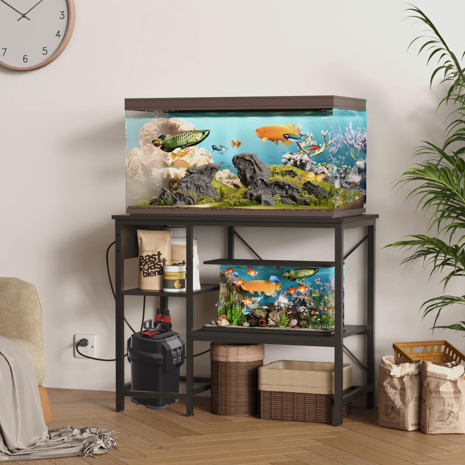 Tinyhomie - Heavy Duty 3-Tier Fish Tank Stand for 40-50 Gallon Aquarium with 2 Outlets 2 USB Port...
