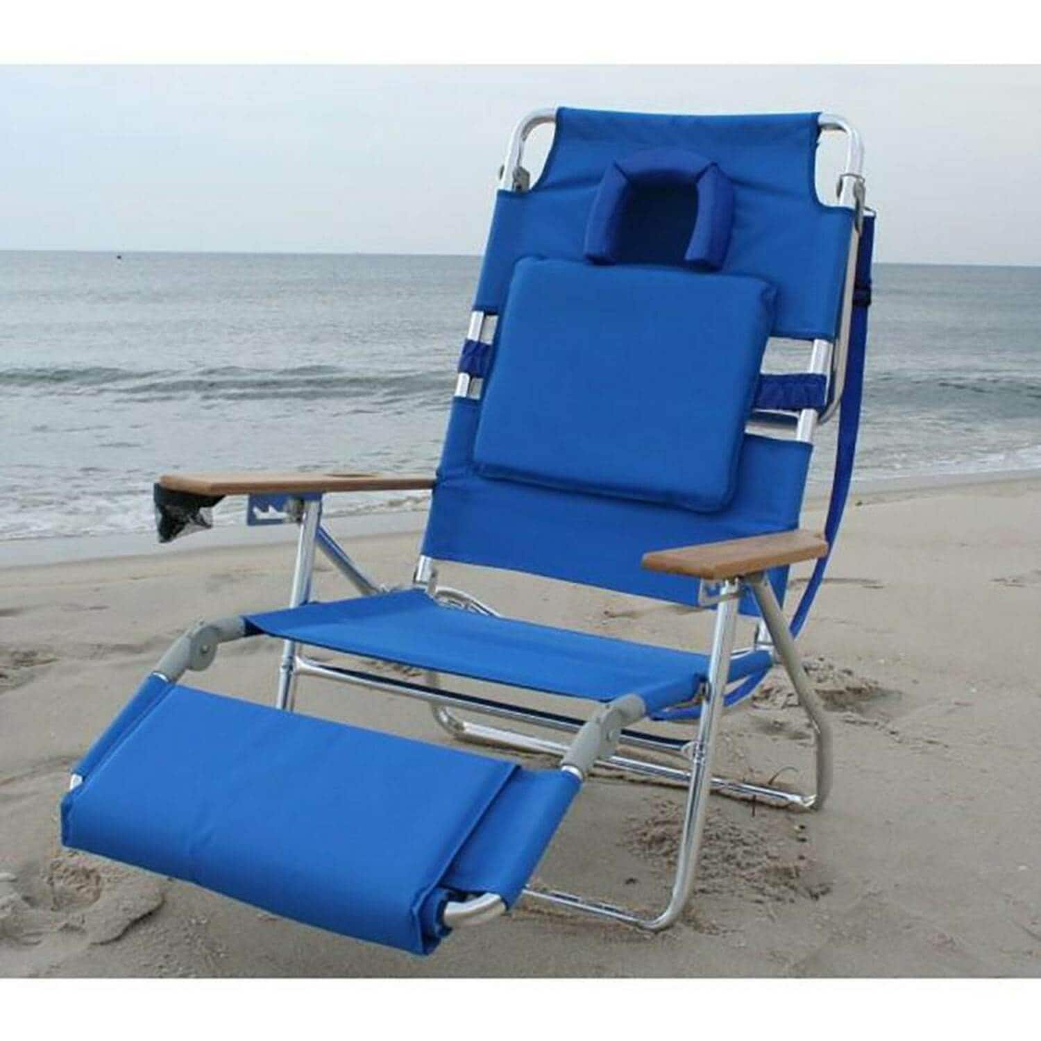 Blue Adjustable Aluminum Outdoor Reclining Beach Chair with Footrest