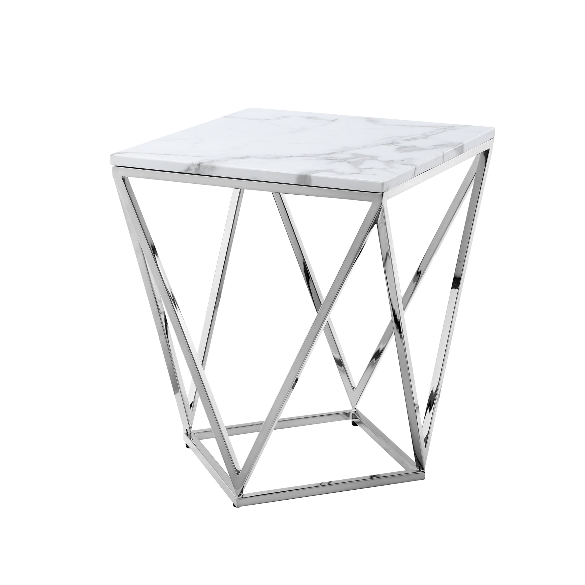 Inspired Home ET134-24WE-LS Ignacio 18-in W x 22-in H Chrome Granite/Marble Square Modern End Table Assembly Required