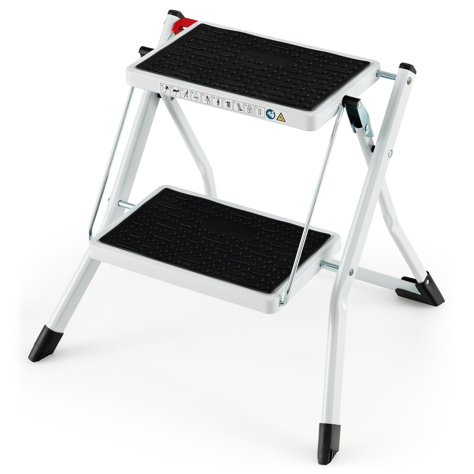 Slickblue Portable 18 H Step Ladder 330 lb Load Capacity Metal Folding Step Ladder Anti Slip Compact Home Utility #D-CO-HW40001JT