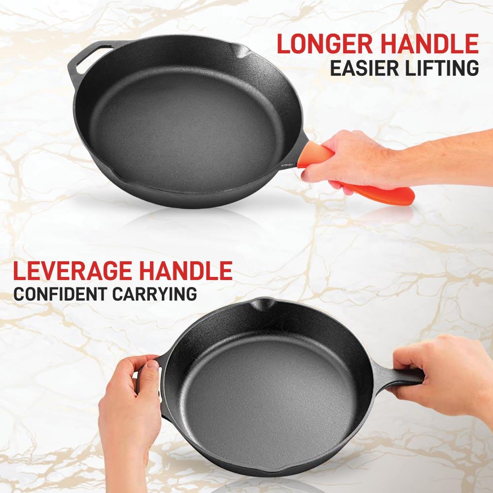 NutriChef 14-Inch Cast Iron Pizza/Baking Pan with Silicone Handles - Oven  Safe - Black in the Cooking Pans & Skillets department at