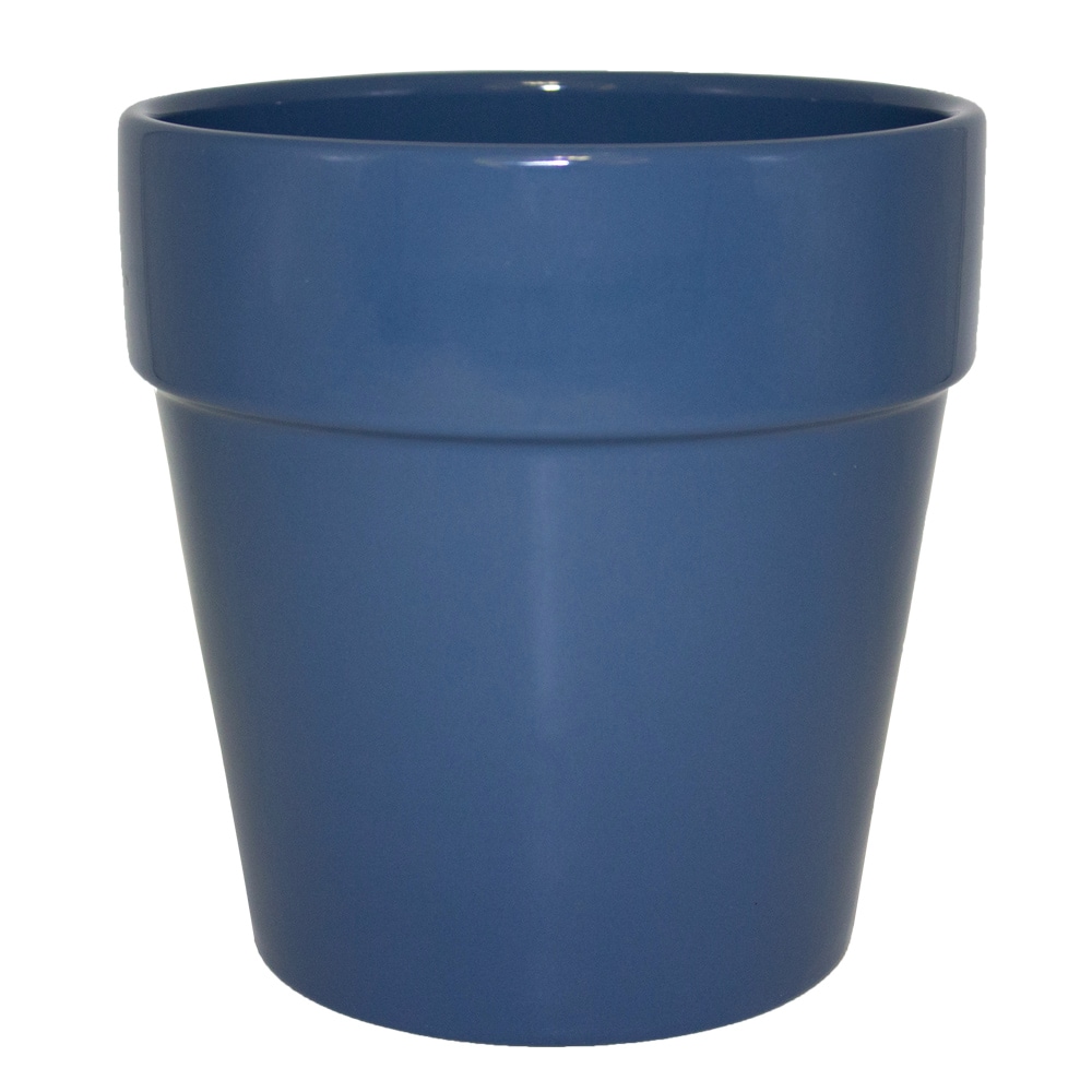 Garden Treasures CR10168-07M Round 7.2-in W Small Blue Ceramic Indoor Planter with Drainage Holes Attached Saucer
