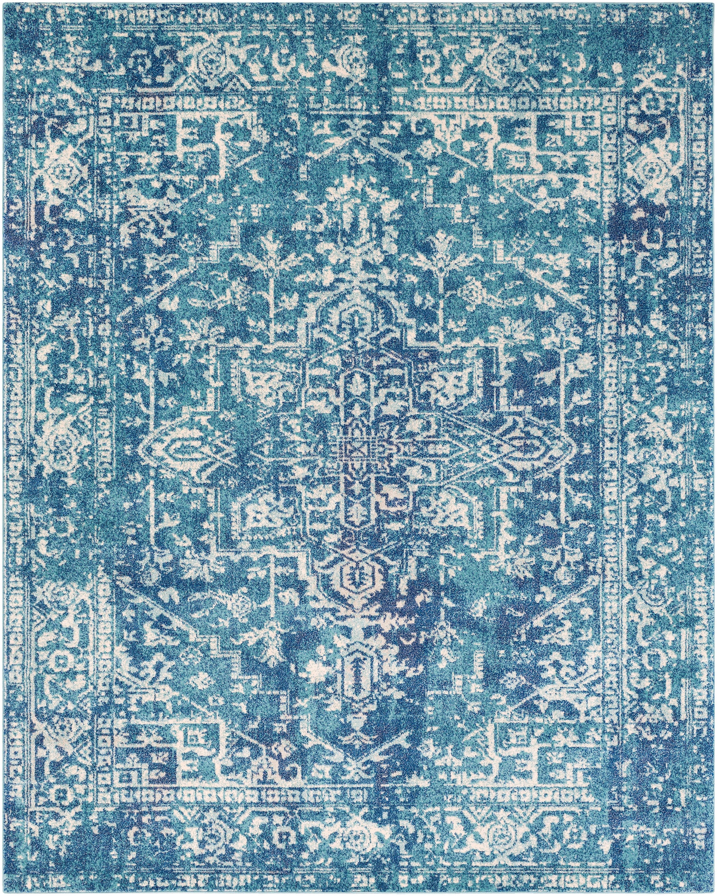 Blue Rectangular 8' x 10' Vintage Medallion Polypropylene Area Rug