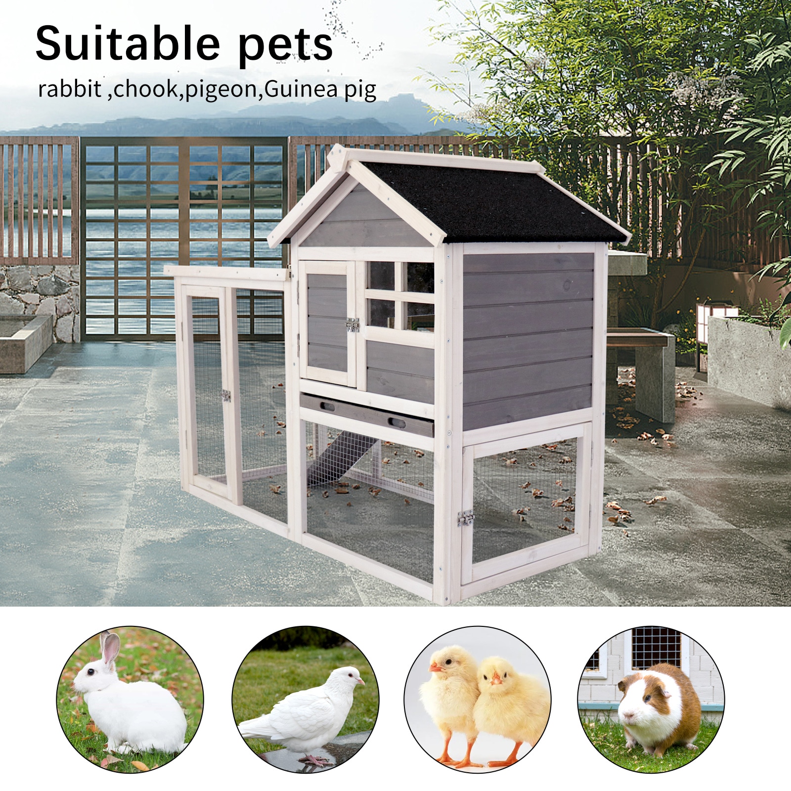 Kahomvis MEKN-QPW1-611 Chicken-Coops-Rabbit-Hutches - View #3