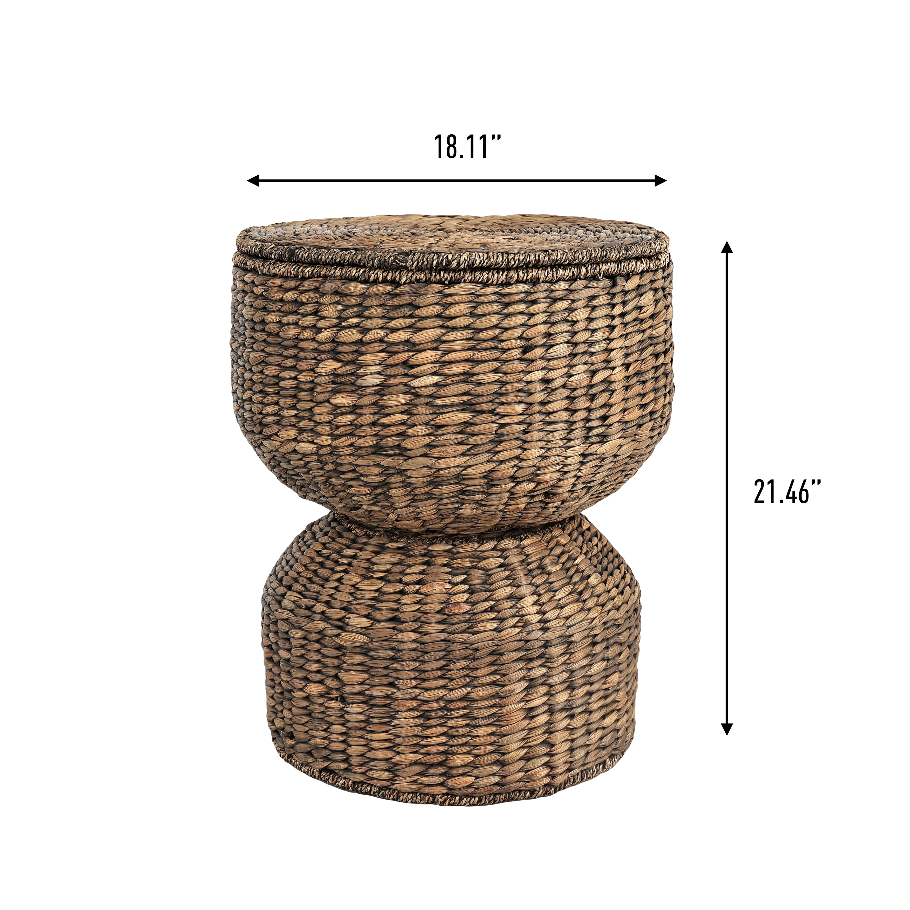 18" Brown Wash Handwoven Hyacinth Storage Accent Table