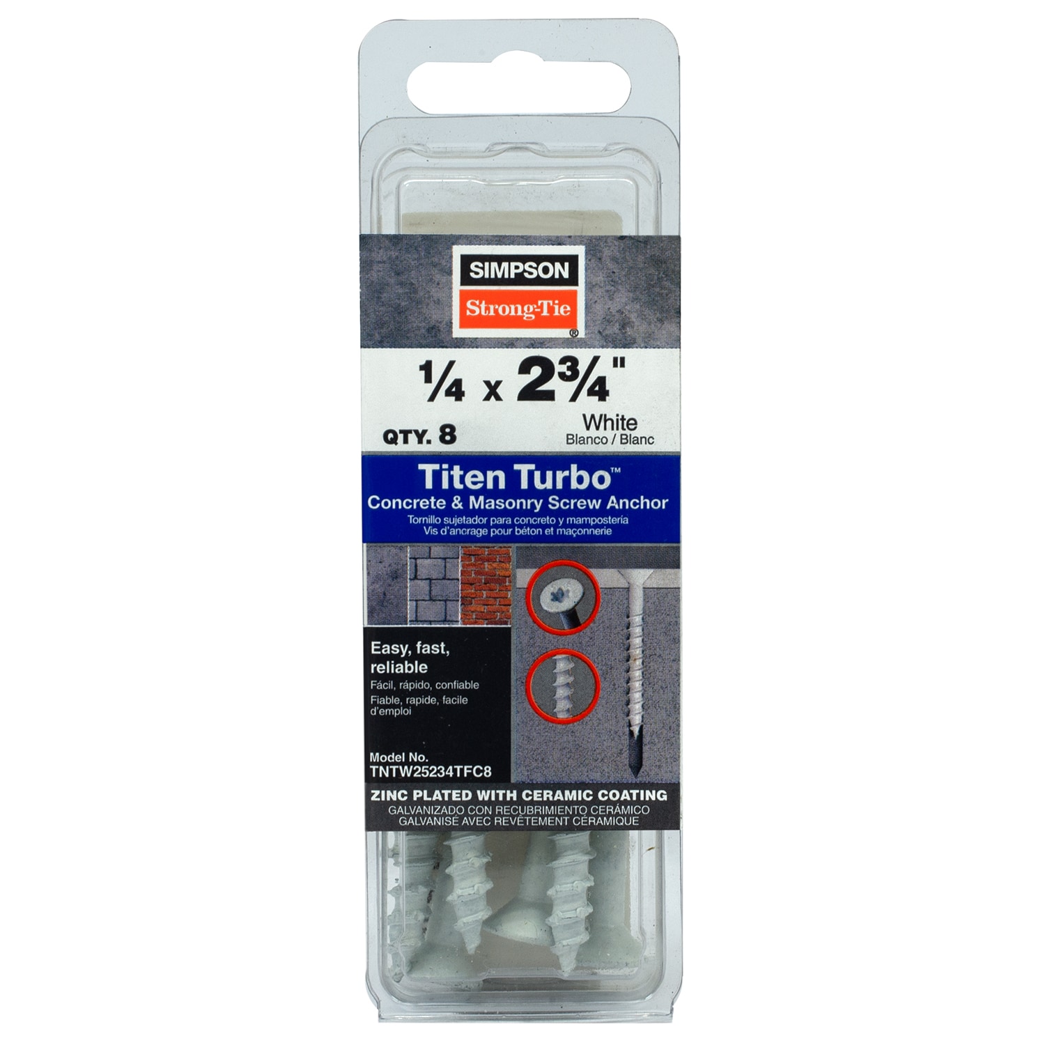 Simpson Strong-Tie TNTW25234TFC8 1/4-in x 2-3/4-in Concrete Screw Anchors 8-Pack