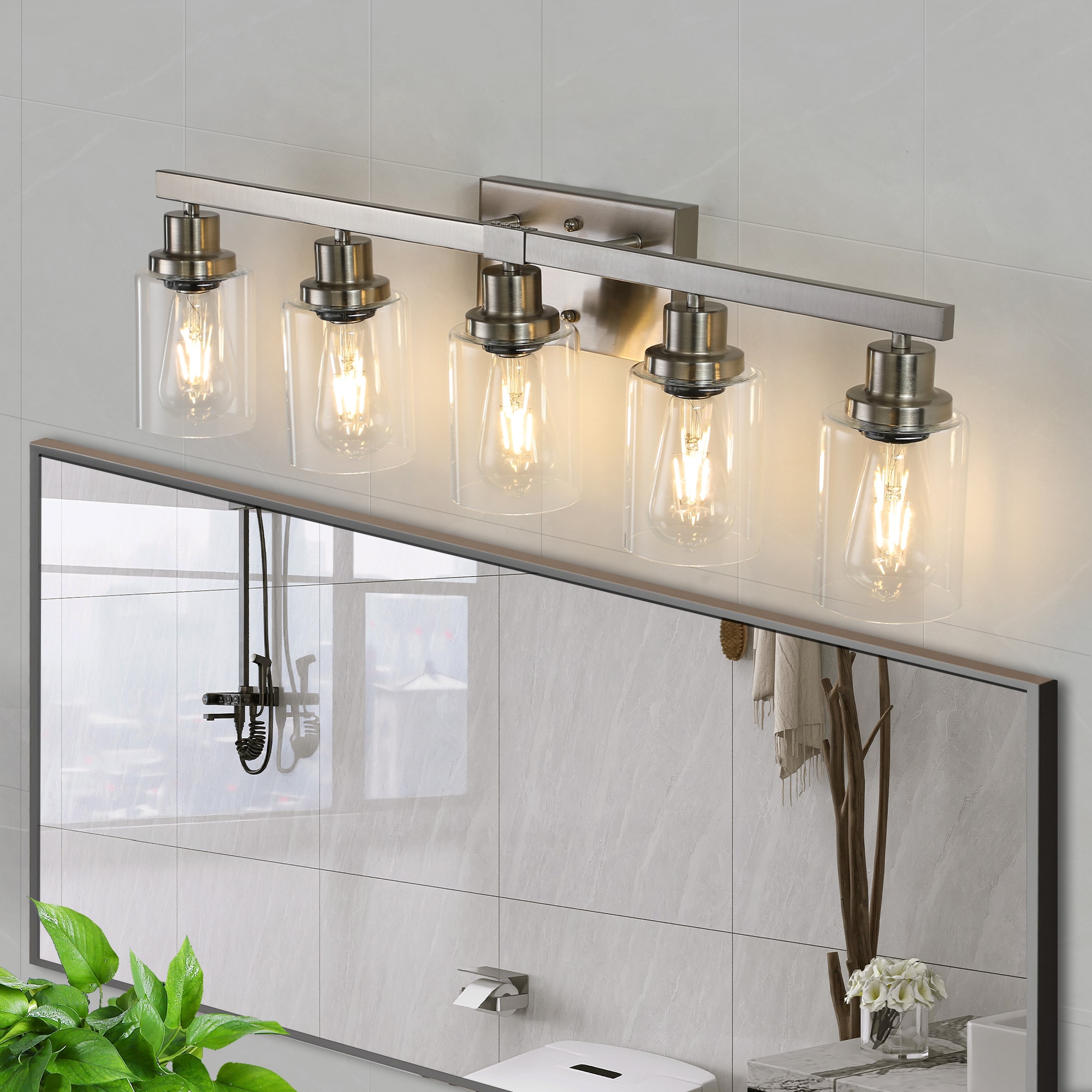 Cuschoice 31-in 5 Light Modern Chrome Bathroom Vanity Light Wall Sconce(No Bulbs)