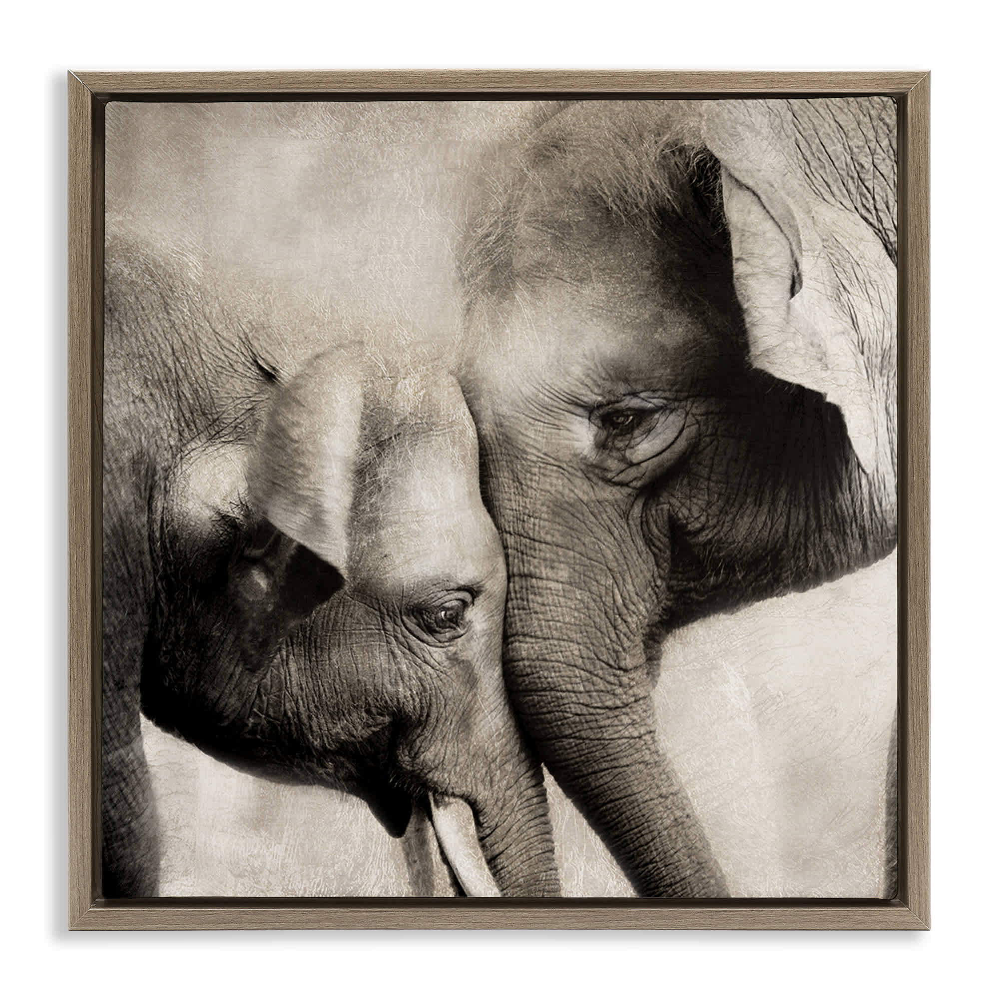 Stupell Industries BT-948-FFE-17X17 Elephant and Baby Hug Brown Framed Floater Canvas Wall Art By CAD Designs 18 x 18