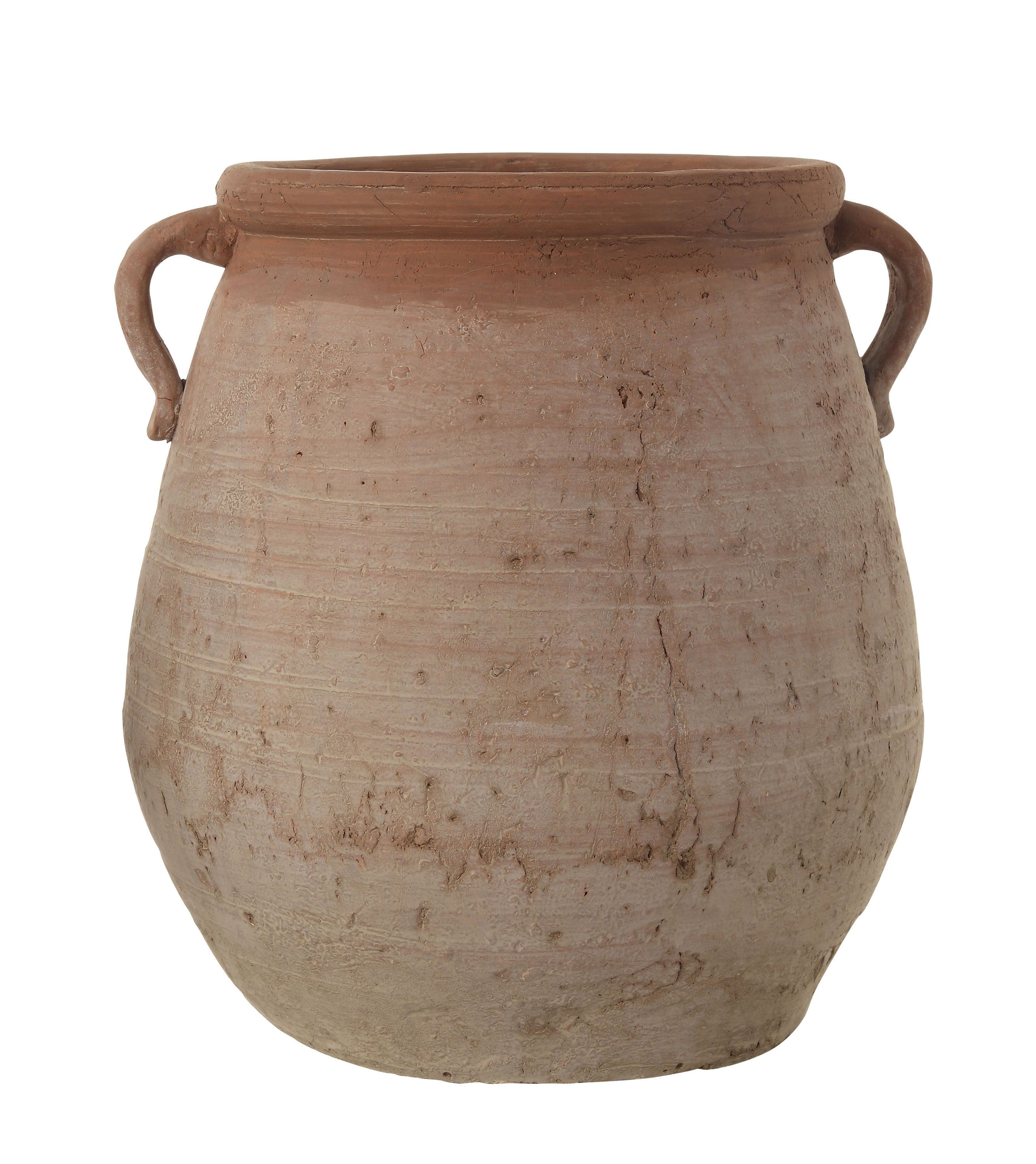14" Orange and Whitewashed Terracotta Urn with Handles