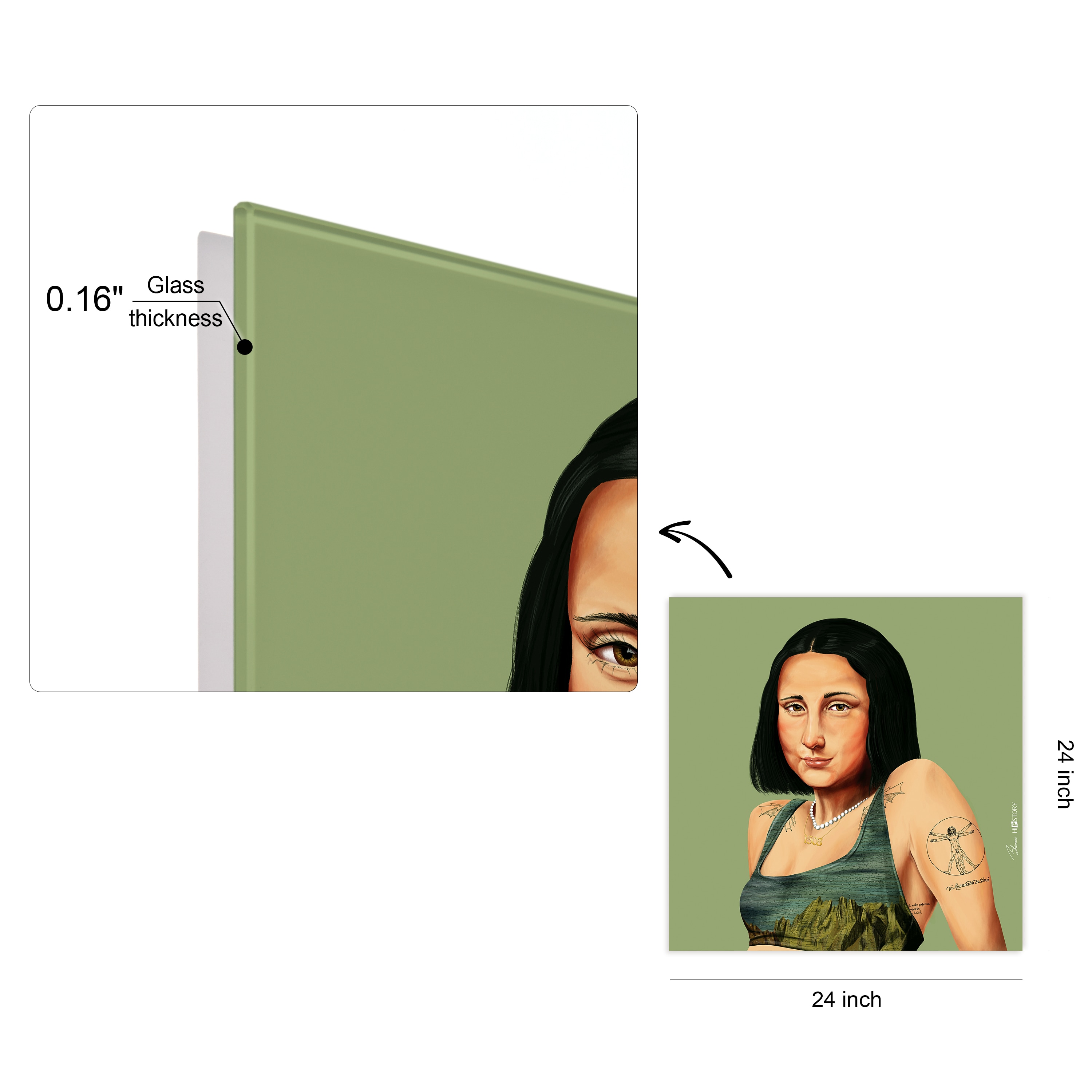 Hip Mona Lisa 24" Green and Glass Modern Wall Art