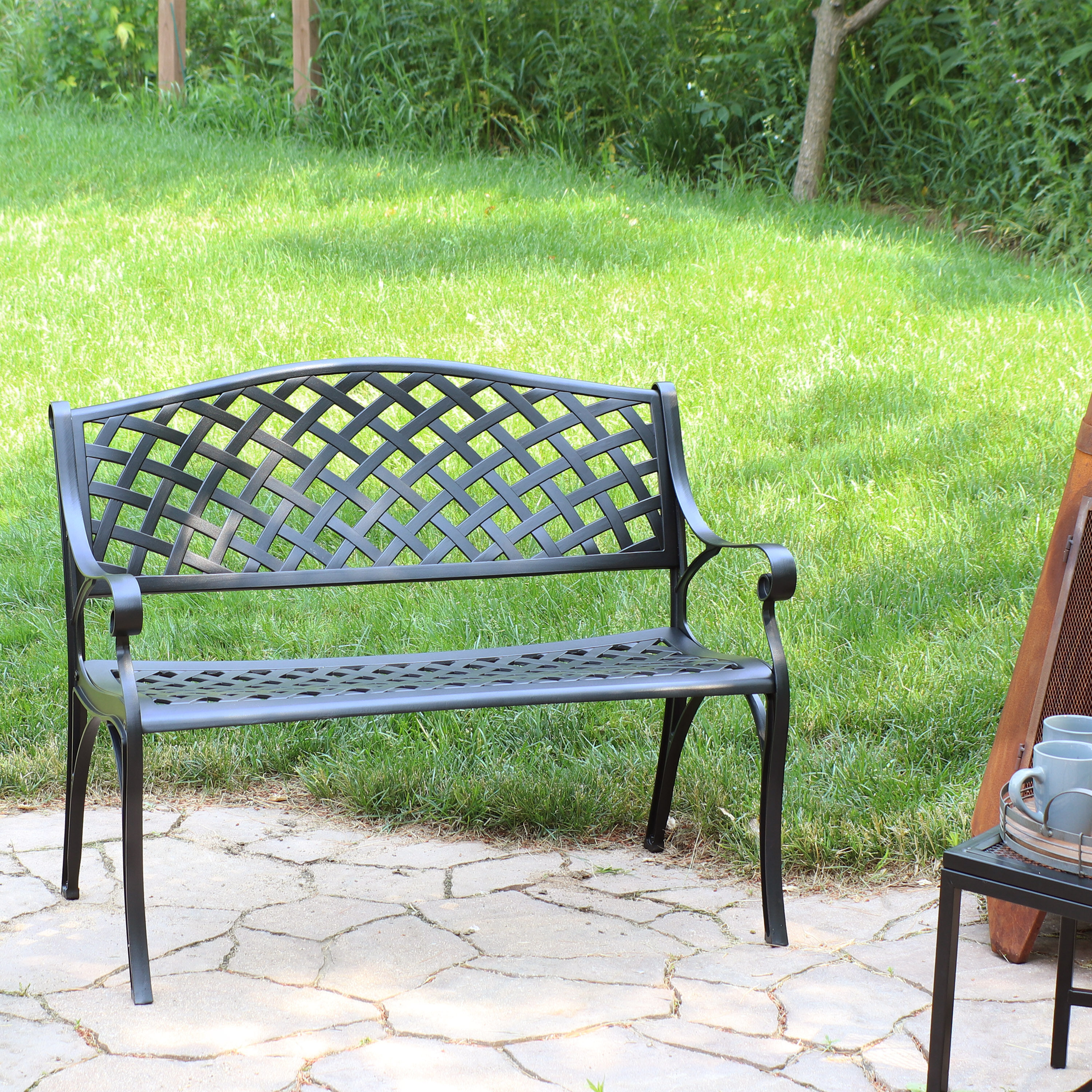 Sunnydaze Decor YUK-815 40.75-Inches W x 32.75-Inches H Black Steel Garden Bench