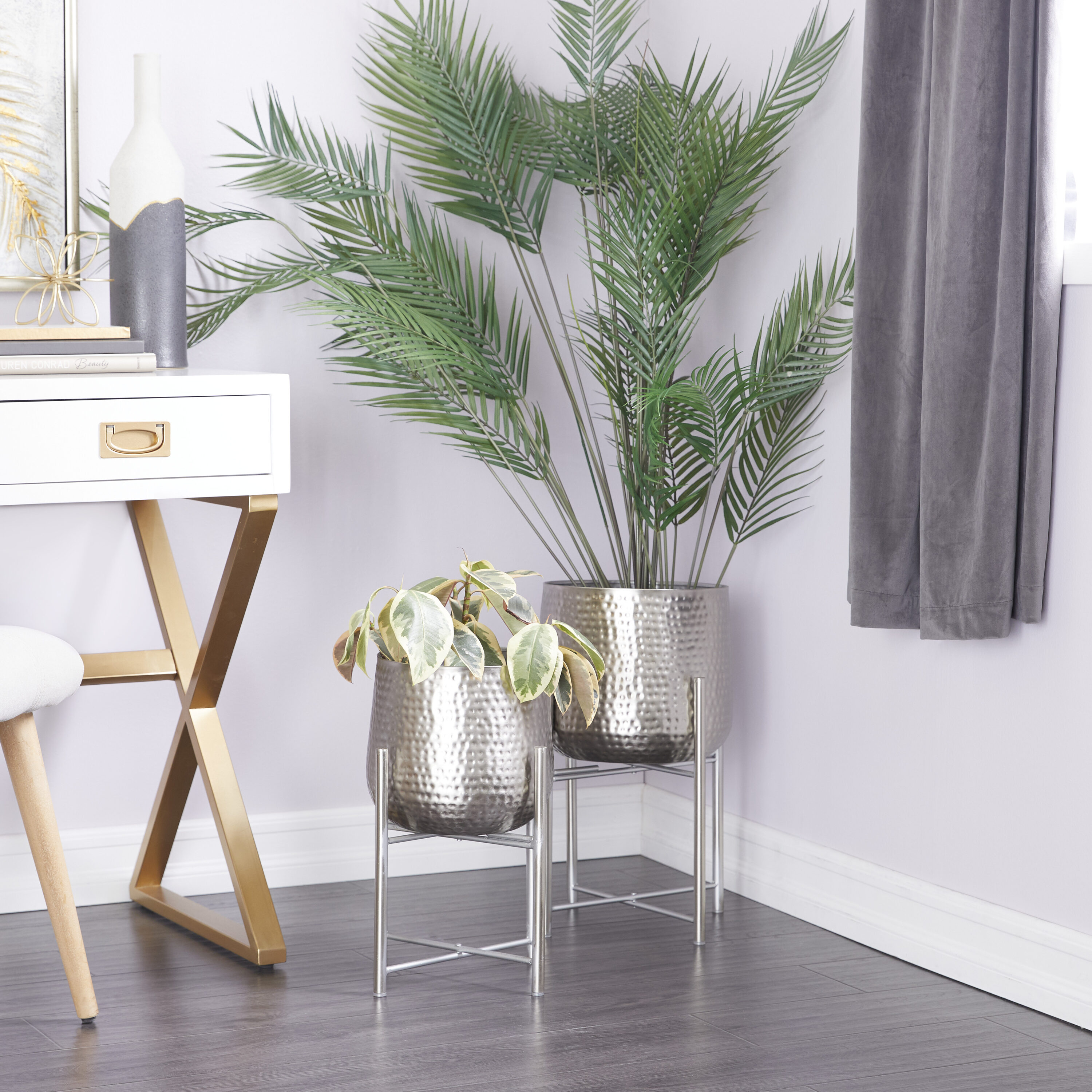 Grayson Lane 51990 2 -Pack Round 12.0-Inches W Large Silver Metal Contemporary/Modern Indoor/Outdoor Planter Stand Included