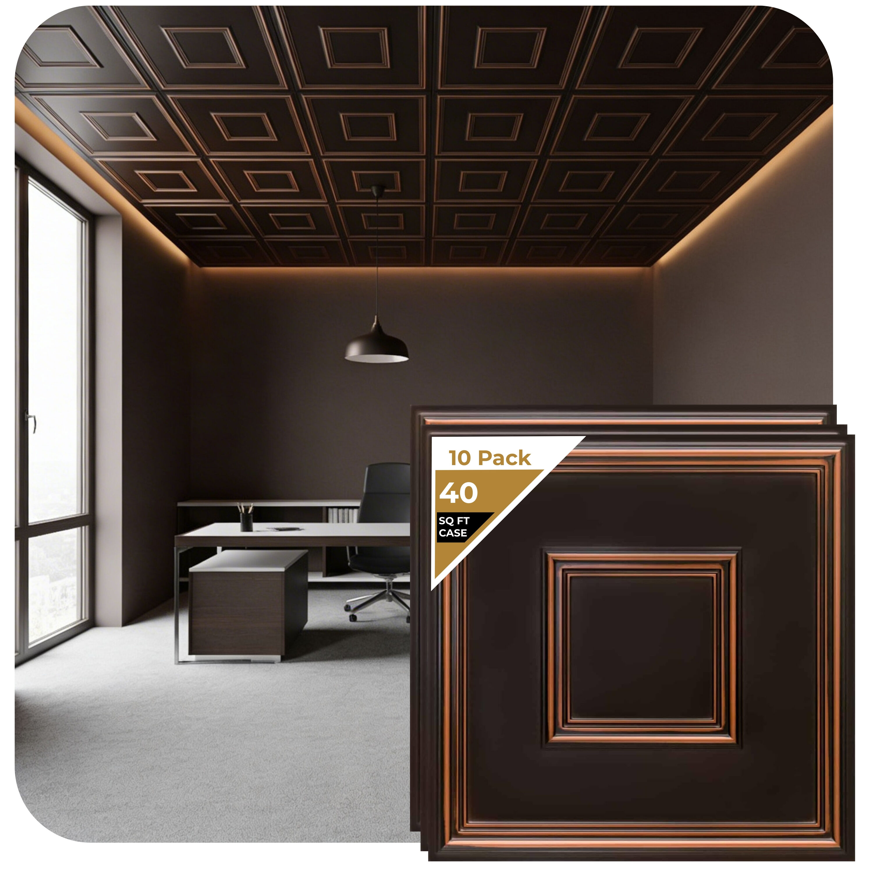 From Plain to Beautiful in Hours 2-ft x 2-ft Town Square Faux Tin/PVC Antique Copper PVC Surface-mount Ceiling Tile ( 10 -Pack, 40-sq ft / Case )