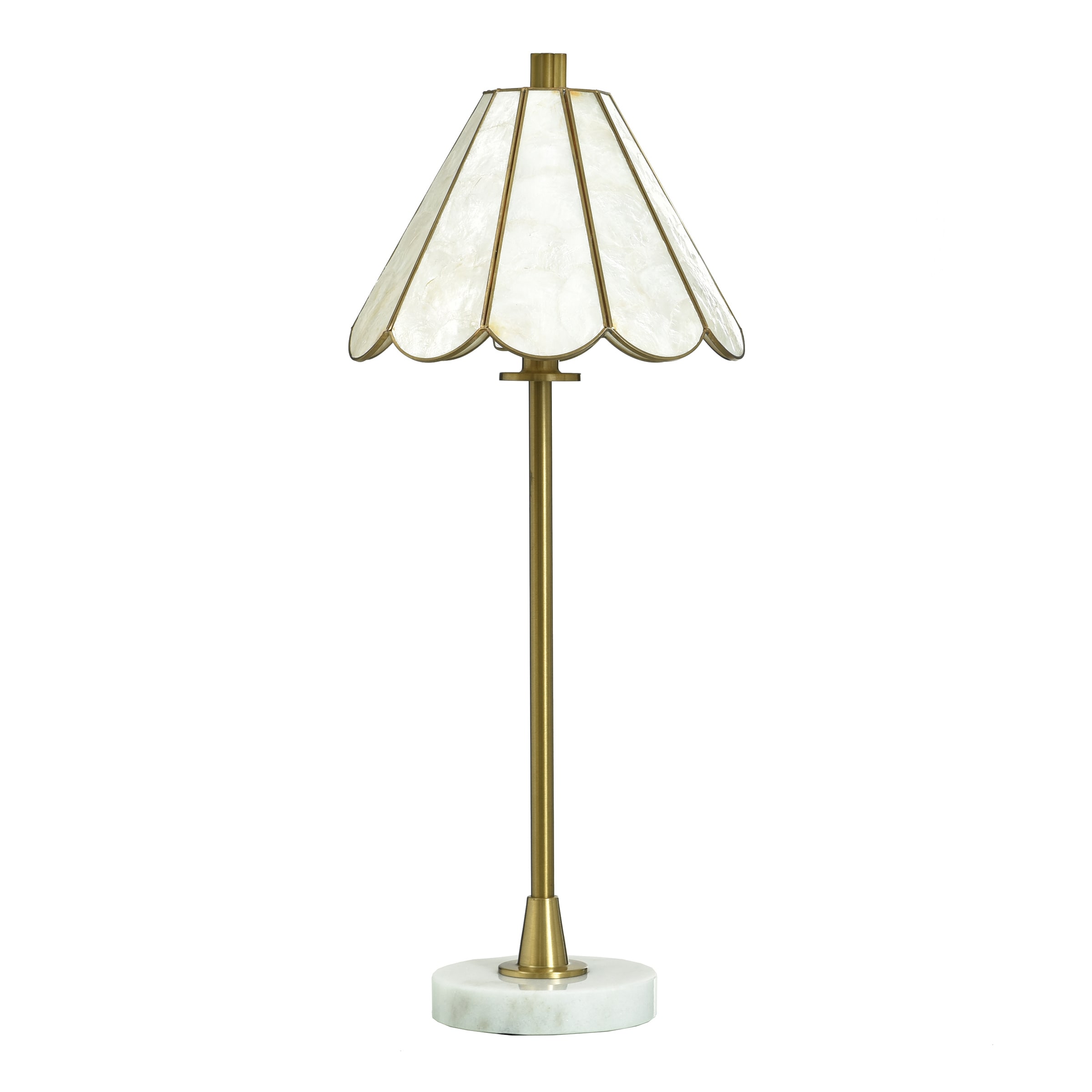 StyleCraft Home Collection Tamara Day for Stylecraft Verity Table Lamp - White Marble - Formica Brass & Capiz Shade - 10"W x 10"D x 26"H
