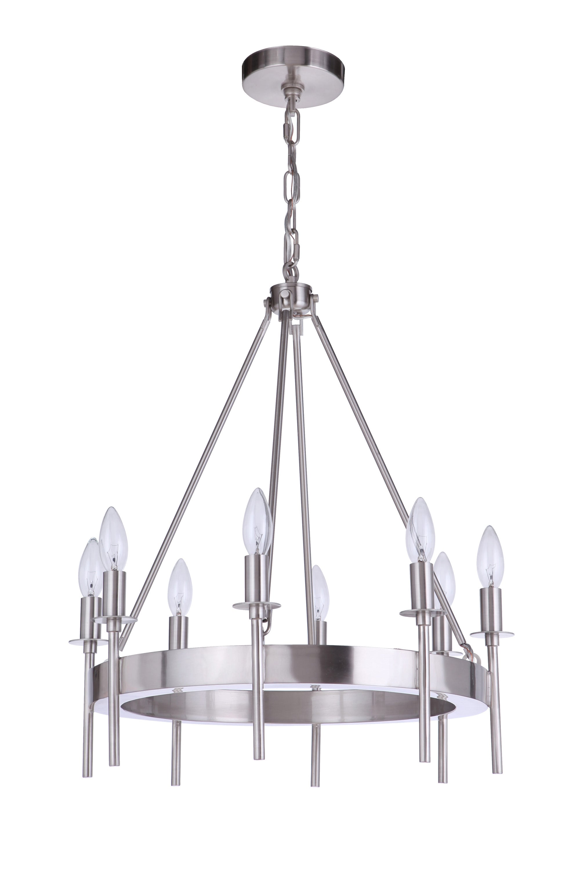 Elegant 8-Light Brushed Polished Nickel & Crystal Chandelier