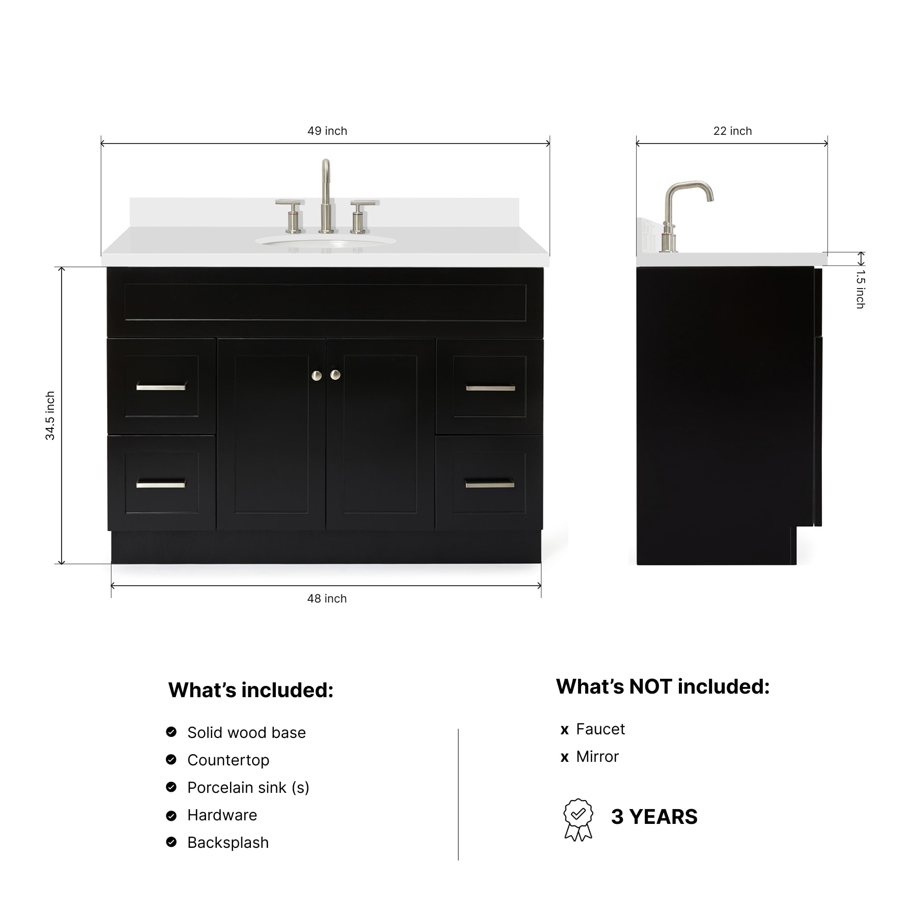 ARIEL F049SWQOVOBLK Bath-Vanity-Combo - View #3