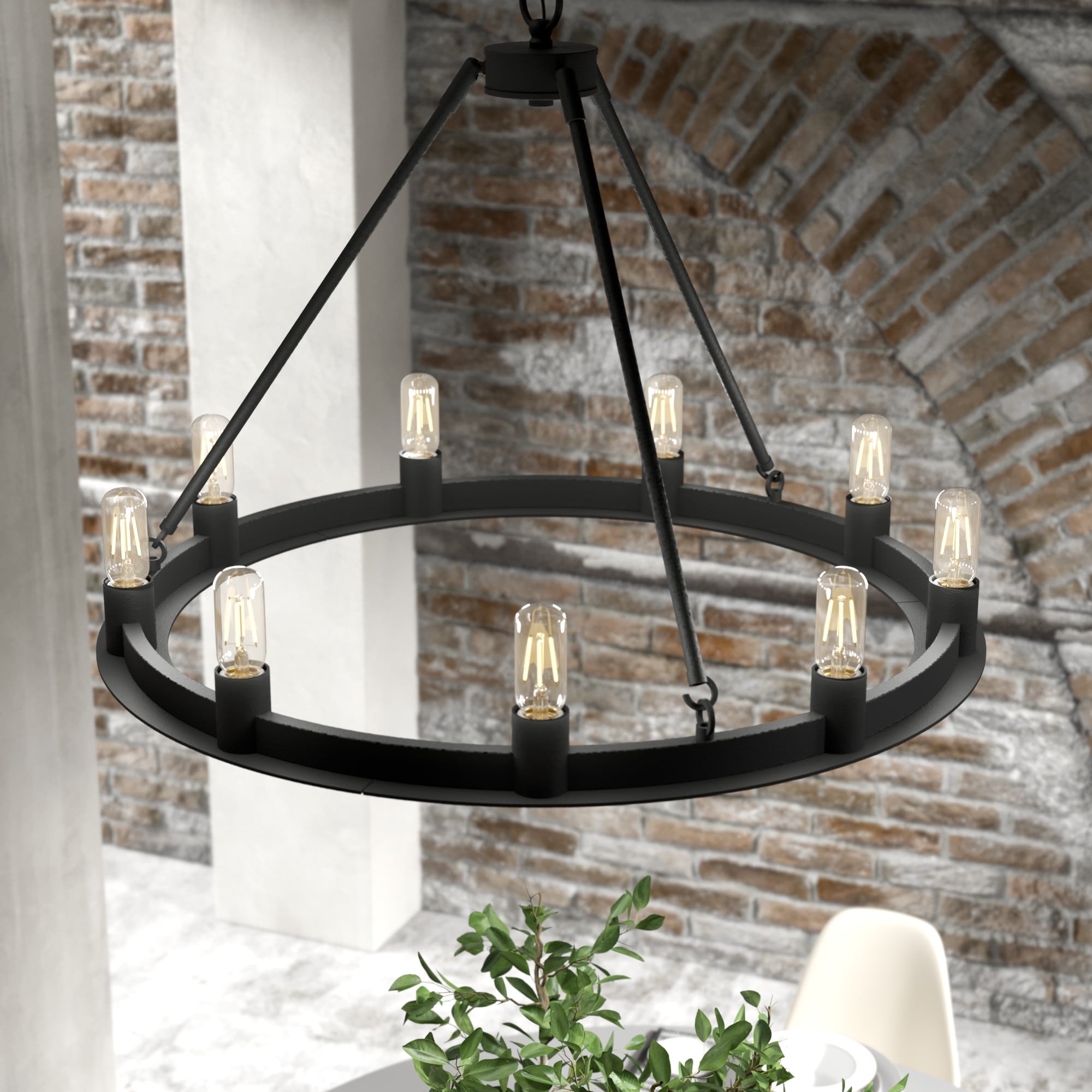 Hunter 19030 Saddlewood 9 -Light Matte Black Transitional For Use in Bedrooms, Dining Rooms, Foyers, Kitchens, Living Rooms Chandelier