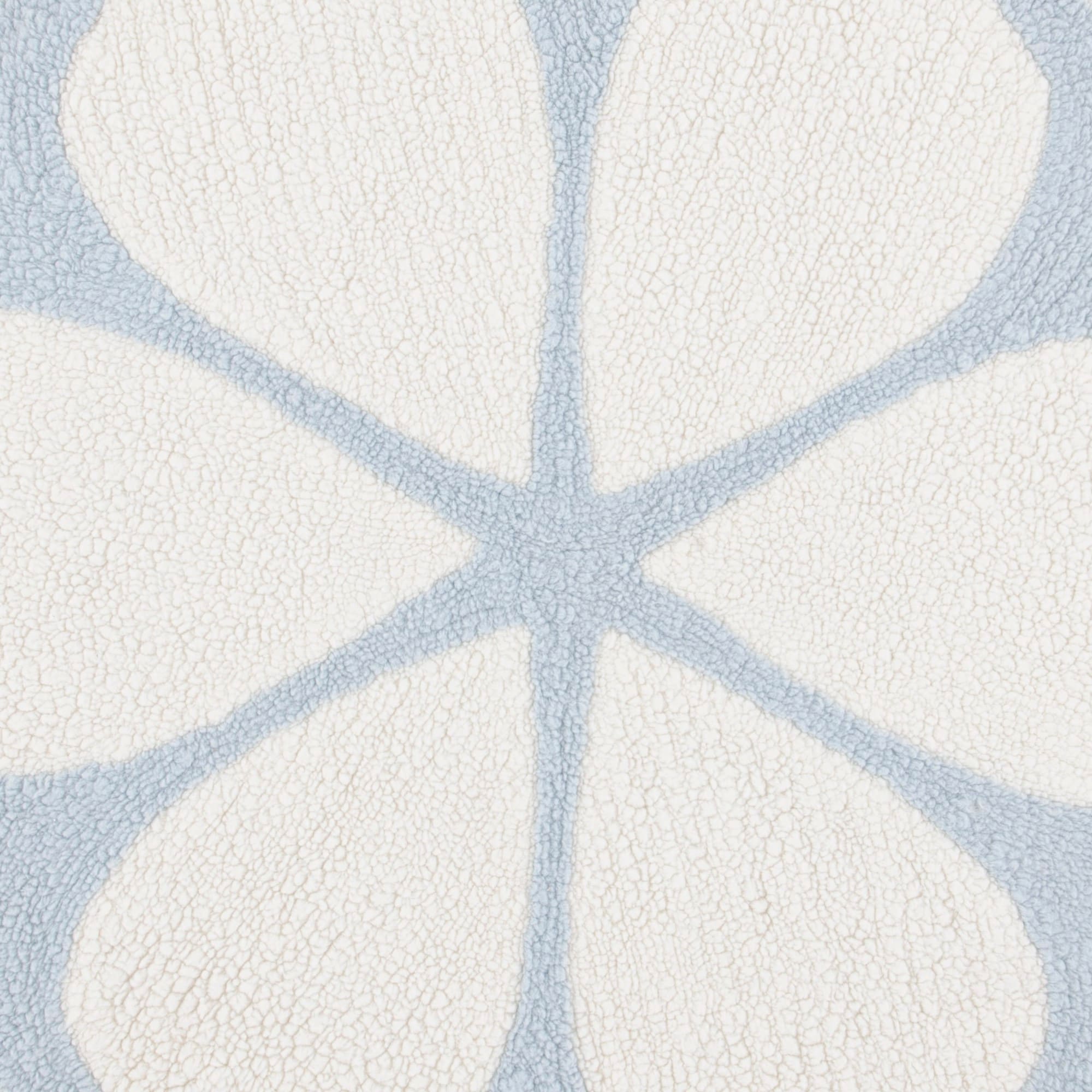 Ivory and Light Blue Round Tufted Wool Area Rug