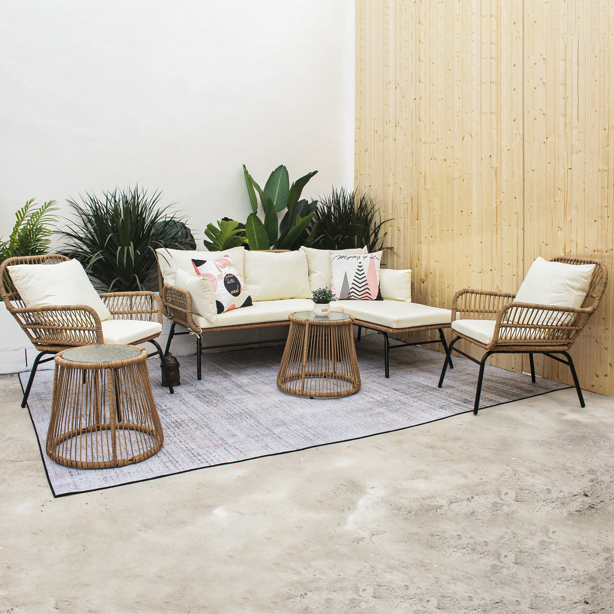 Flynama YC-V-W640-S00006 7-Piece PE Rattan Wicker Conversation Set with Cushion in Black