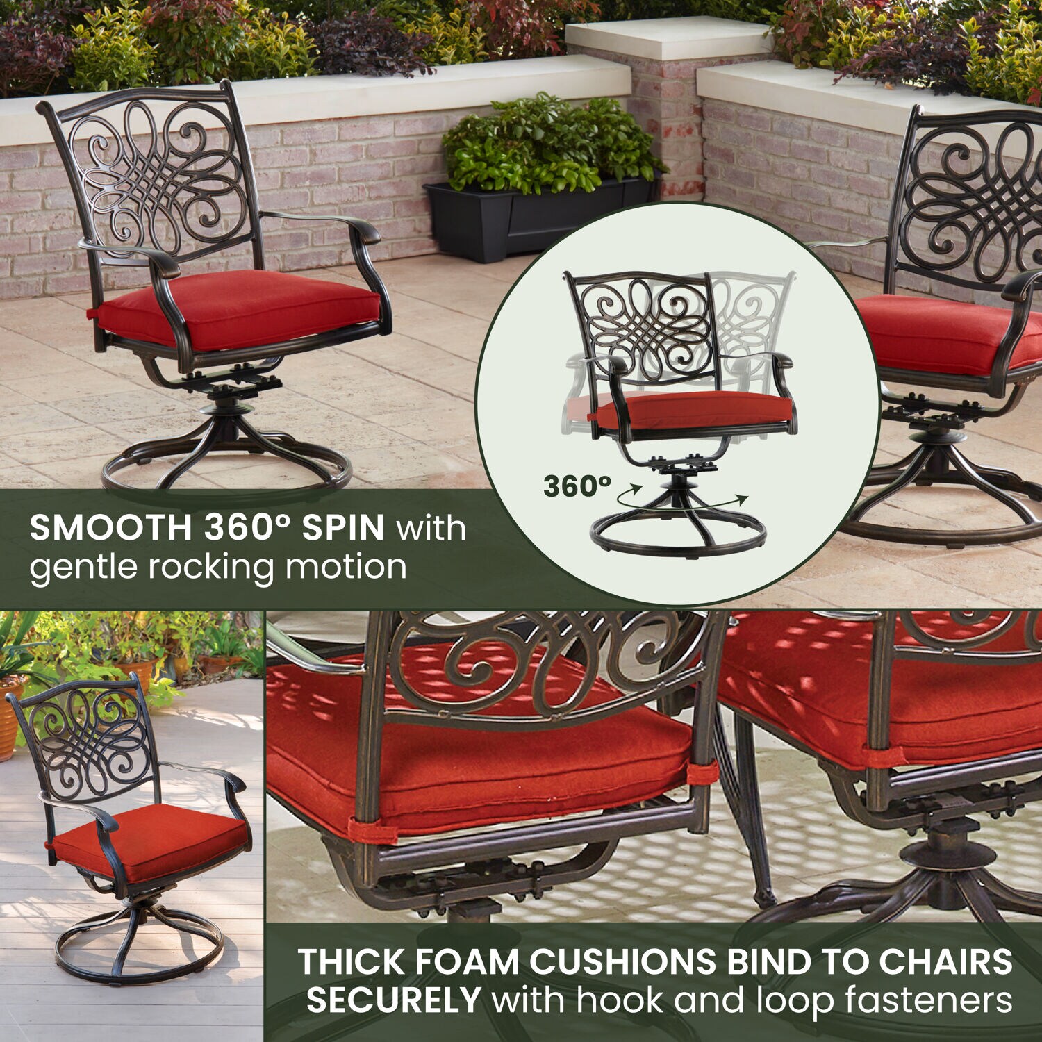 Classic Round Aluminum Outdoor Dining Set with Red Cushions