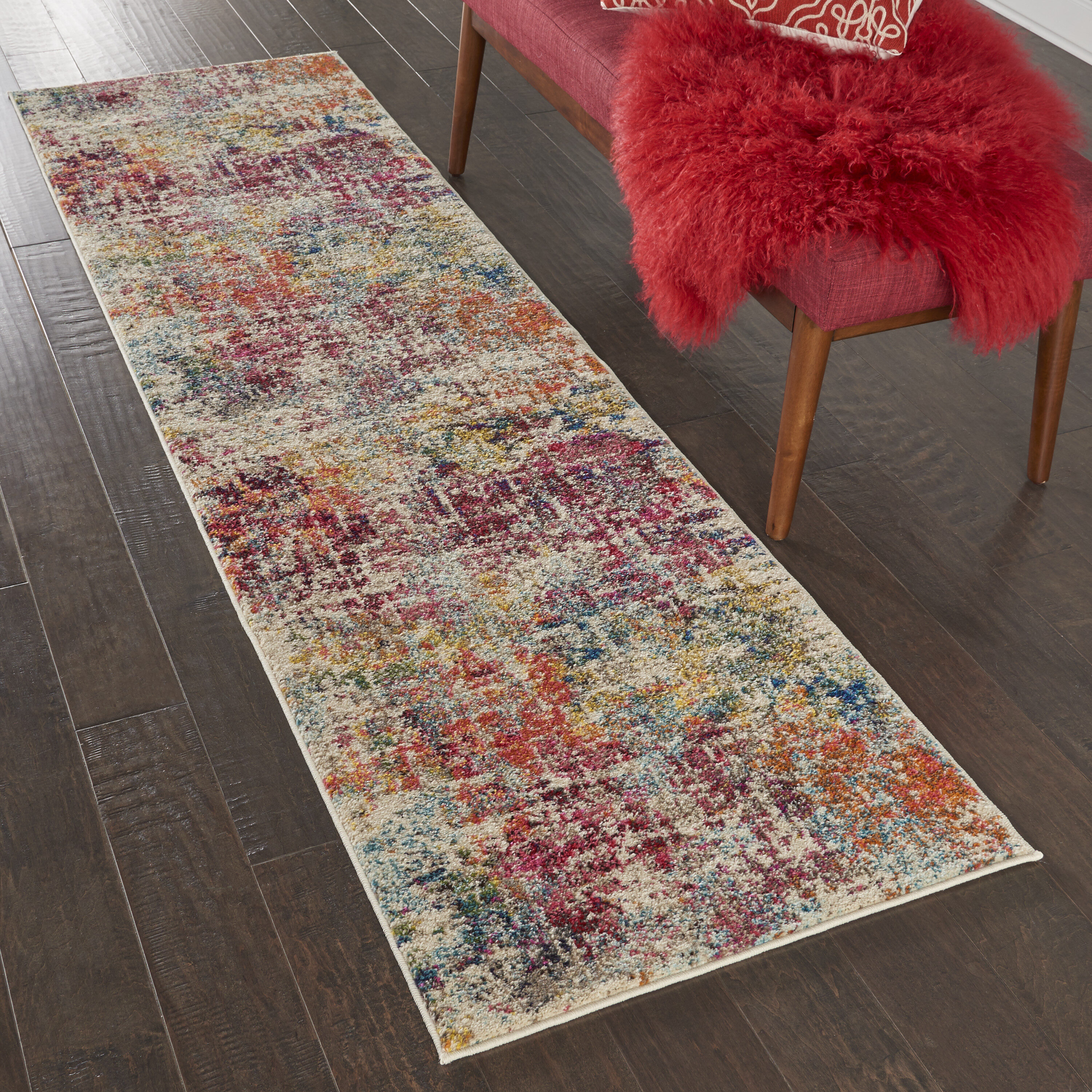 Nourison 99446482952 Celestial 2 x 6 (ft) Loomed Polypropylene Pink/Multicolor Rectangular Indoor Abstract Area rug