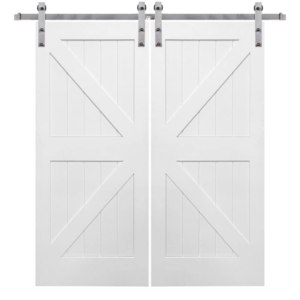 MMI DOOR ZL341679 72-in x 82-in Primed Primed K-frame MDF Solid core Double Barn Door (Hardware Included)