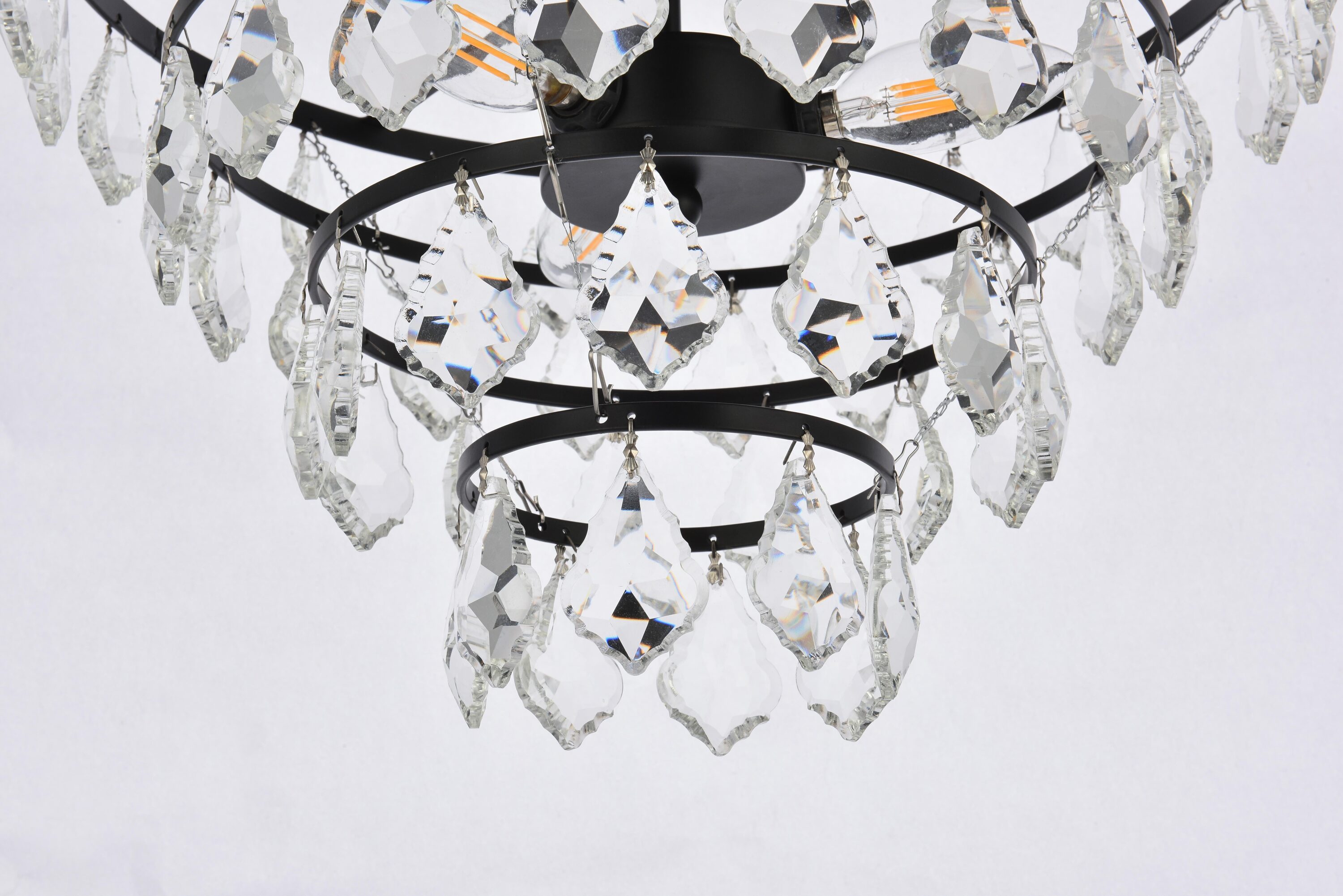 Ella 16" Black Iron and Crystal Flush Mount Light