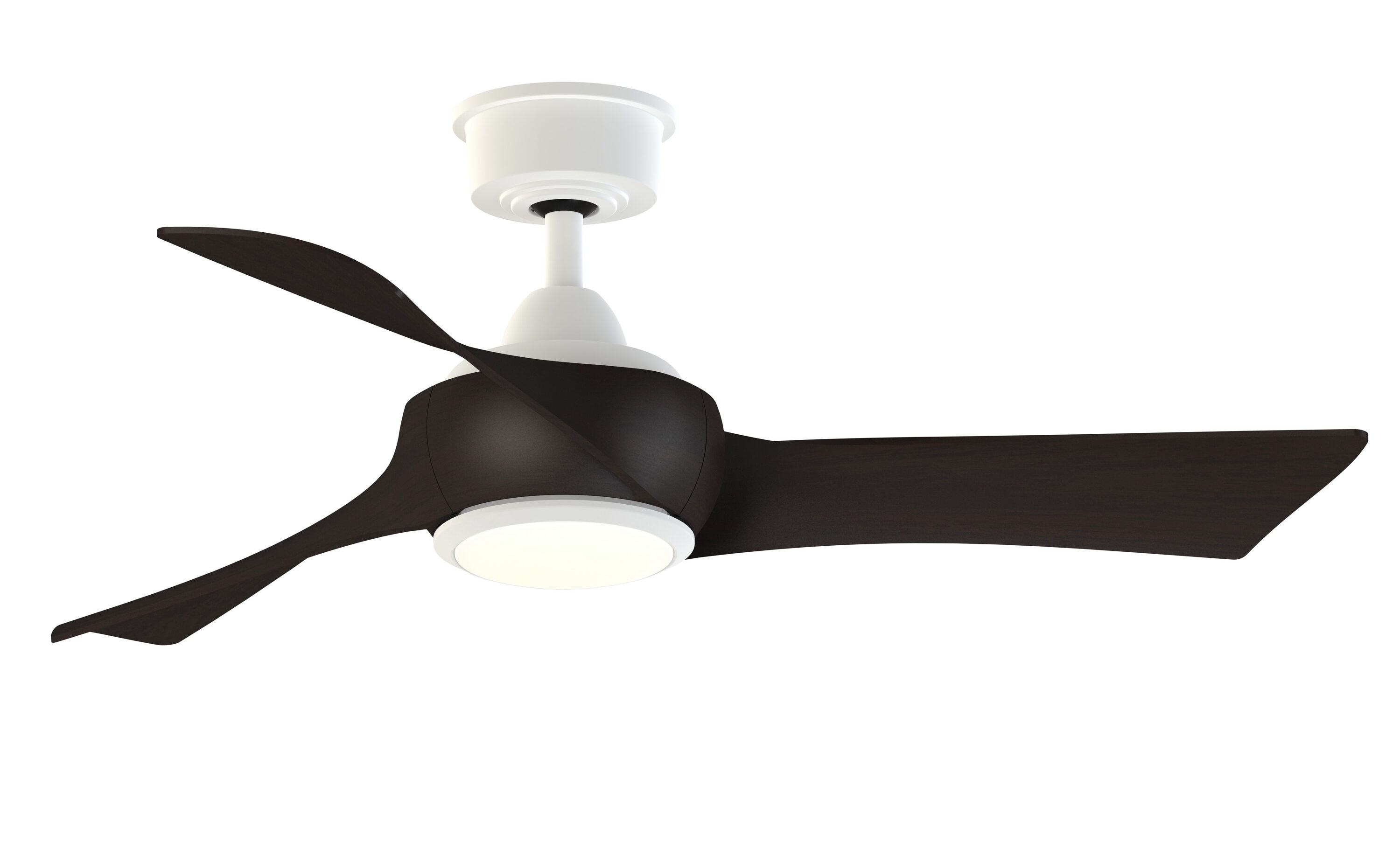 Fanimation FPD8530MW-44DWA-LK Wrap Custom 44-in Color-Changing Integrated LED Outdoor Smart Matte White with Dark Walnut Blades Ceiling Fan With Light - Remote Included ( 3 -Blade )