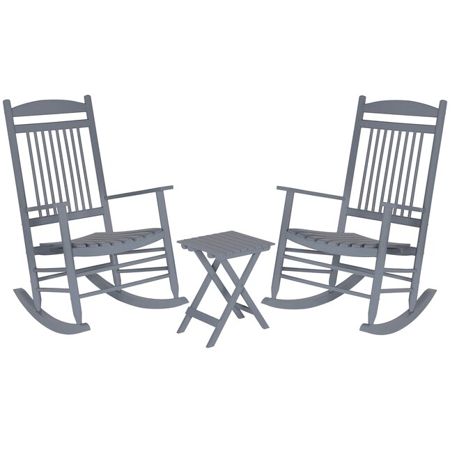 Veikous Outdoor Rocking Chair Set 3, Black Outdoor Rocking Chairs Set