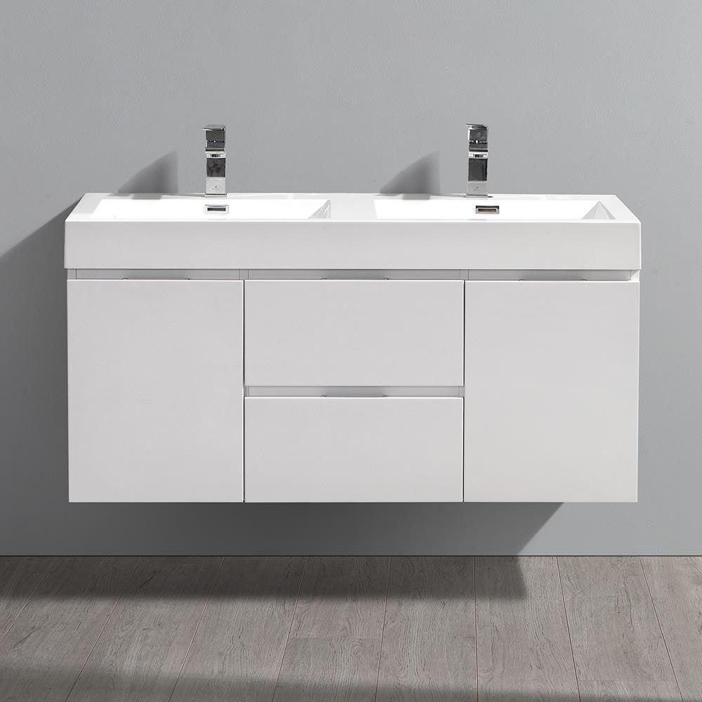 Fresca Valencia 48-in Glossy White Double Sink Floating Bathroom Vanity  with White Acrylic Top